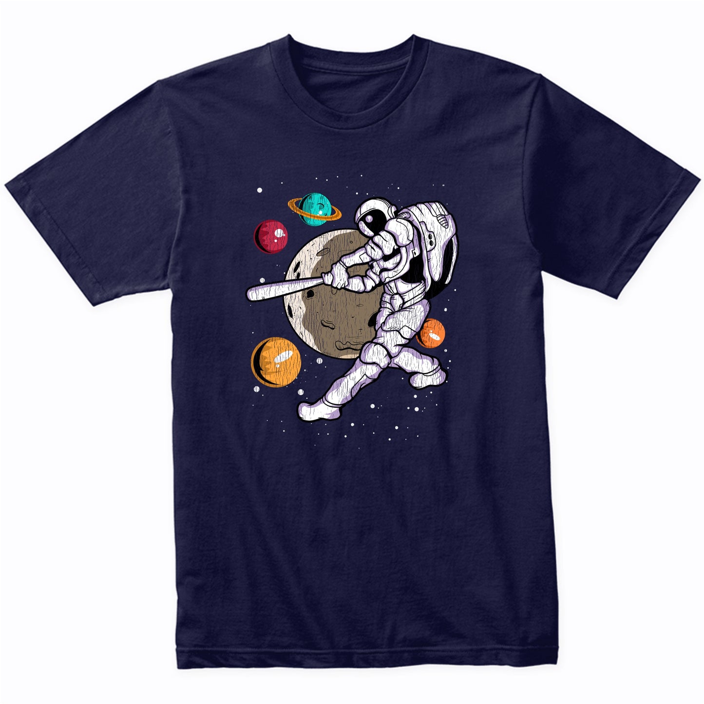 Baseball Batter Astronaut Outer Space Spaceman Distressed T-Shirt