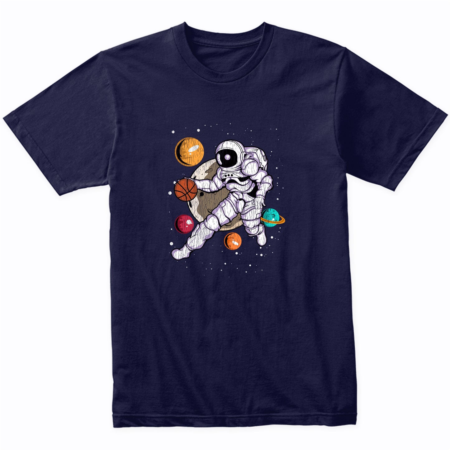 Basketball Astronaut Outer Space Spaceman Distressed T-Shirt
