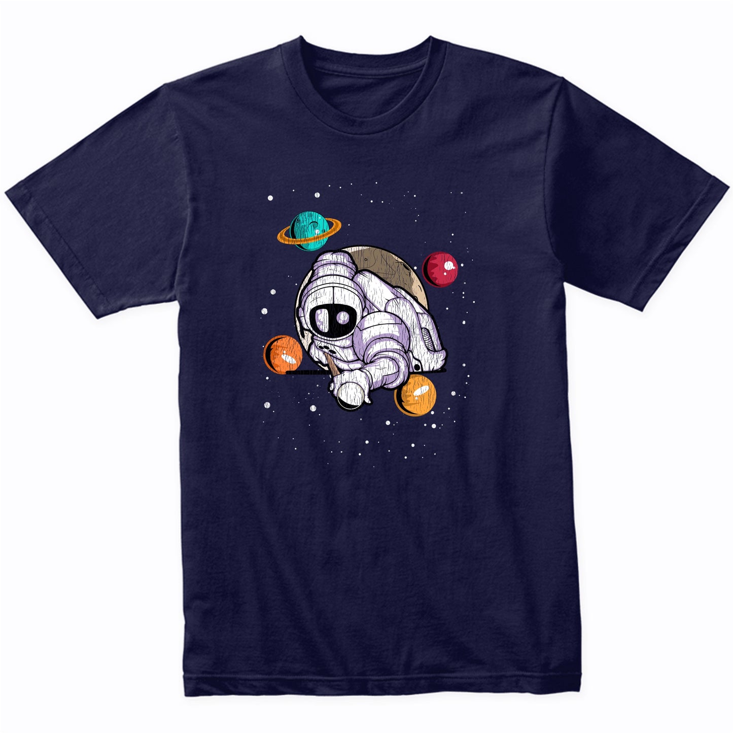 Billiards Astronaut Outer Space Spaceman Distressed T-Shirt