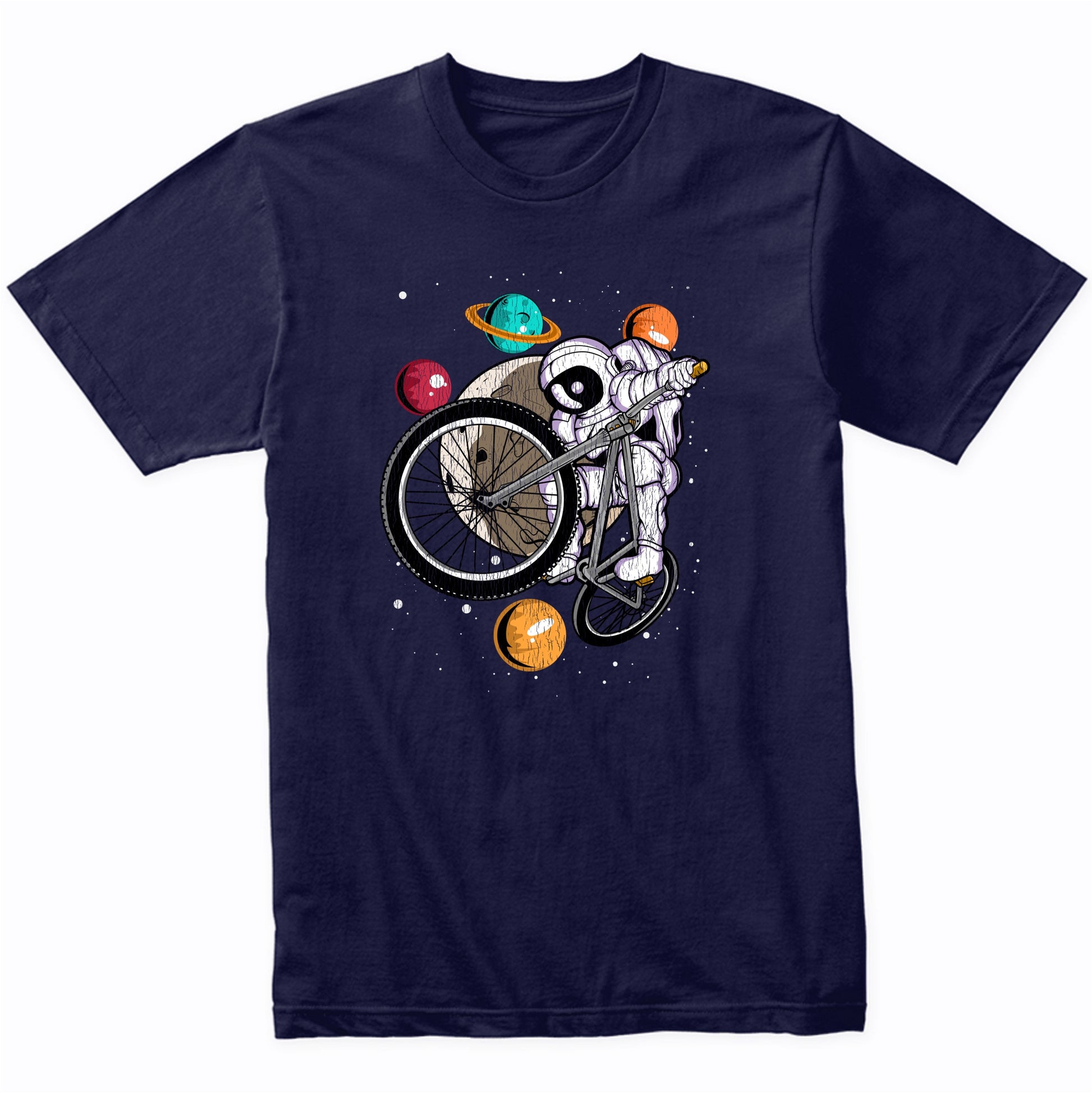 BMX Astronaut Outer Space Spaceman Bike Distressed T-Shirt