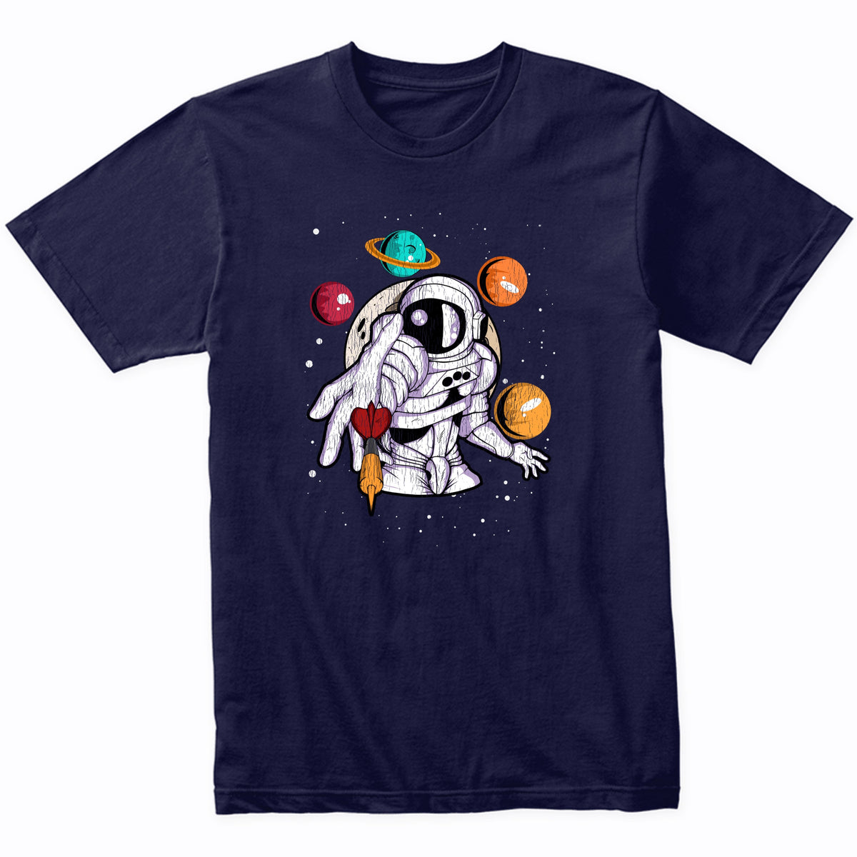 Darts Astronaut Outer Space Spaceman Distressed T-Shirt