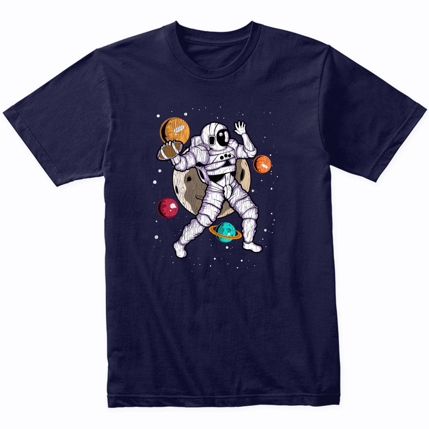 Football Quarterback Astronaut Outer Space Spaceman Distressed T-Shirt