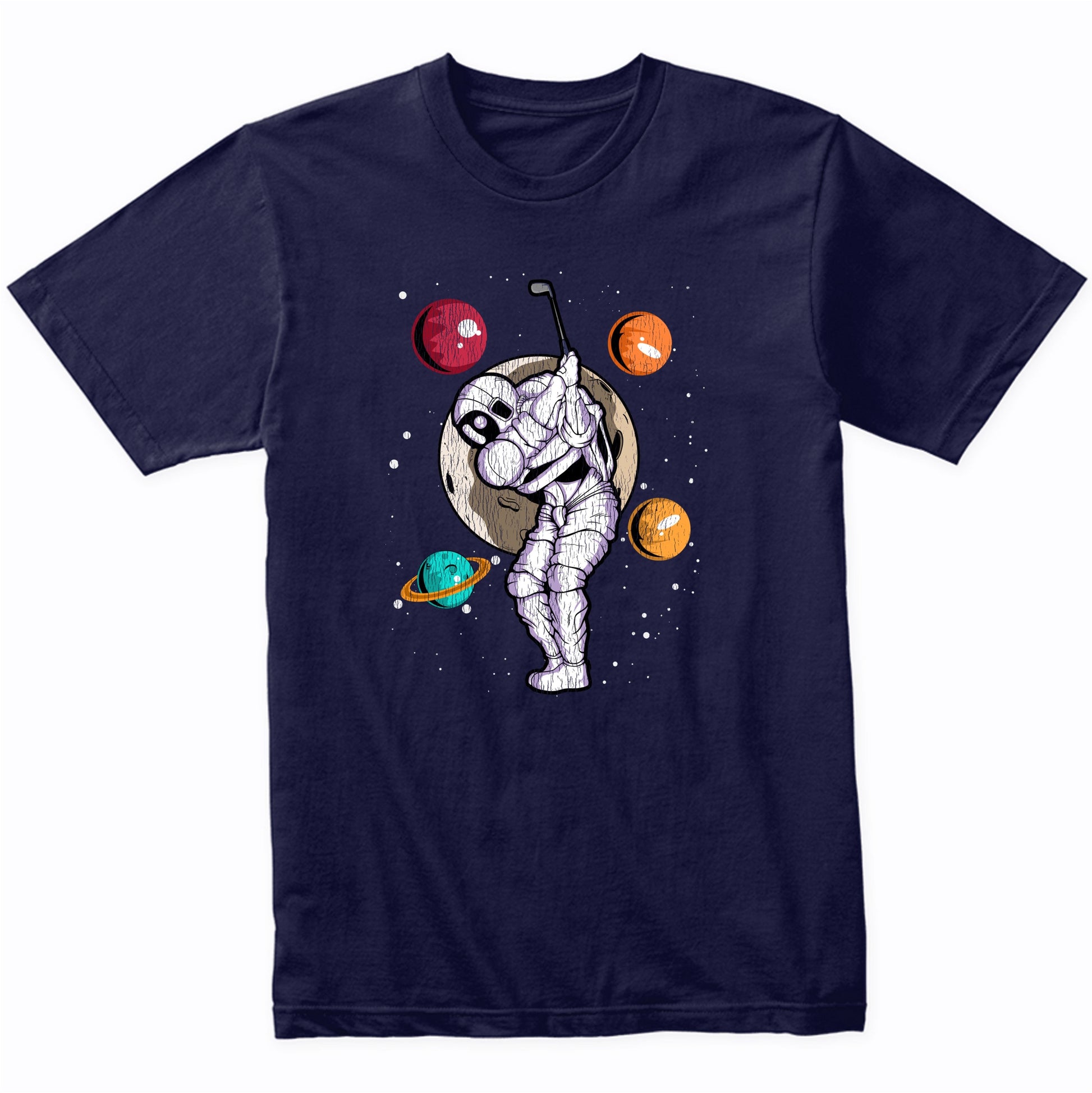 Golf Astronaut Outer Space Spaceman Distressed T-Shirt