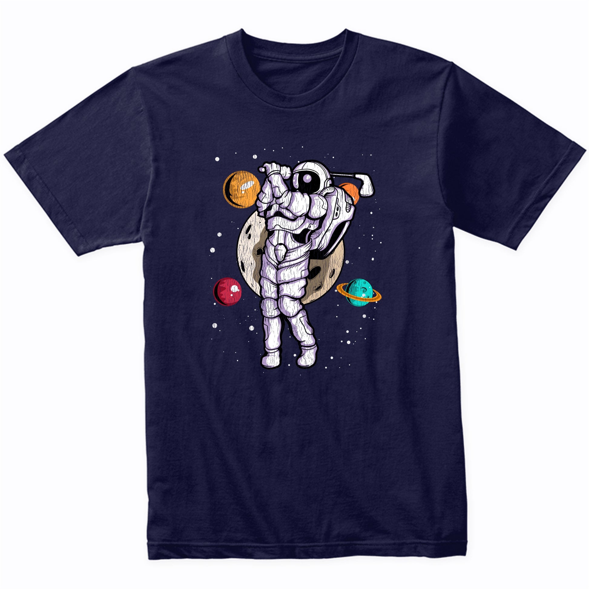 Golf Astronaut Outer Space Spaceman Distressed T-Shirt