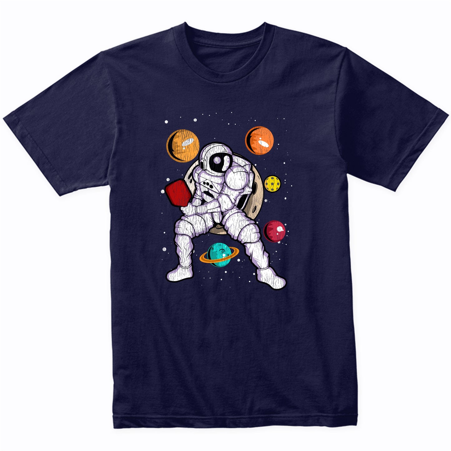 Pickleball Astronaut Outer Space Spaceman Distressed T-Shirt