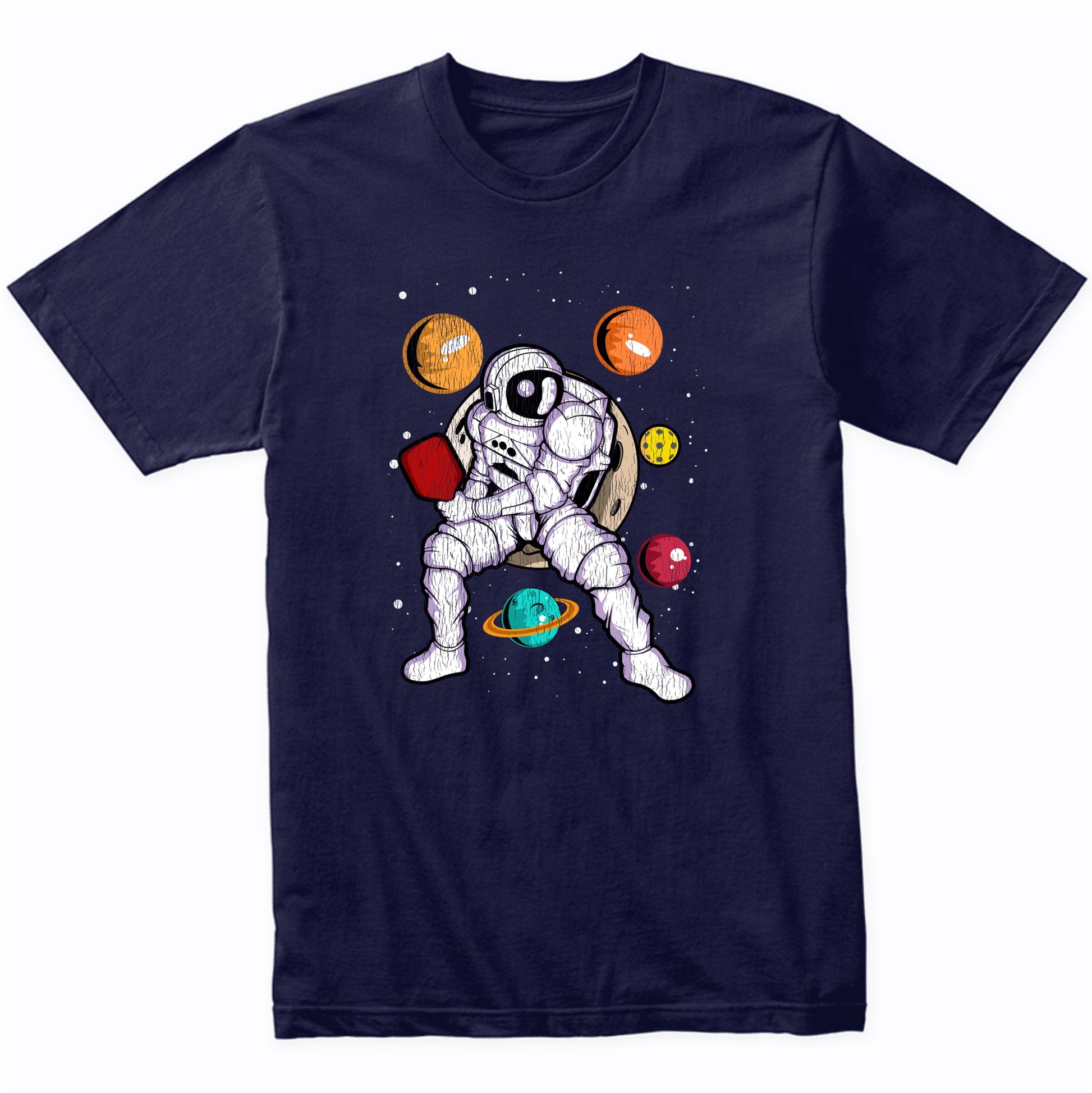 Pickleball Astronaut Outer Space Spaceman Distressed T-Shirt