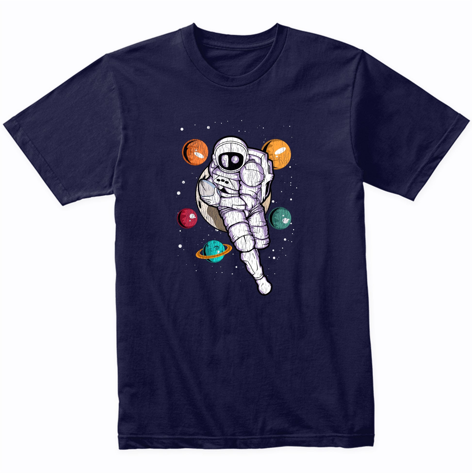 Rugby Astronaut Outer Space Spaceman Distressed T-Shirt
