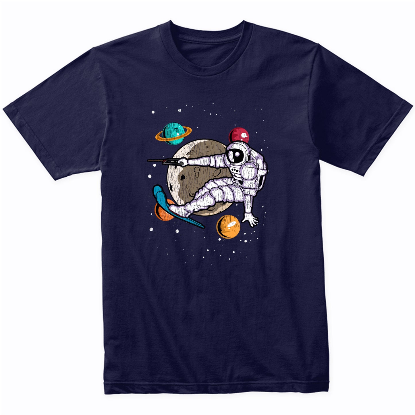 Waterskiing Astronaut Outer Space Spaceman Distressed T-Shirt