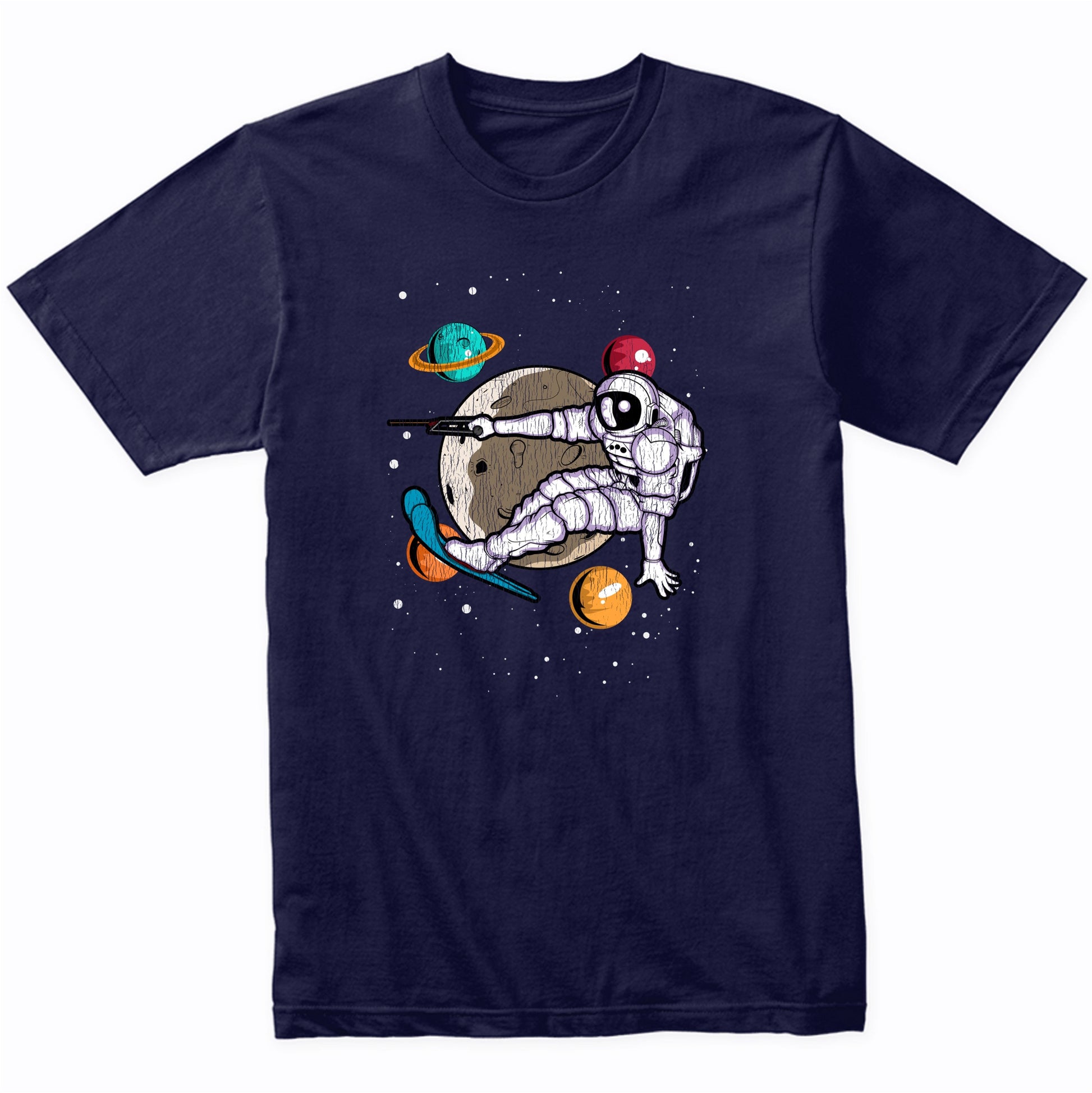 Waterskiing Astronaut Outer Space Spaceman Distressed T-Shirt
