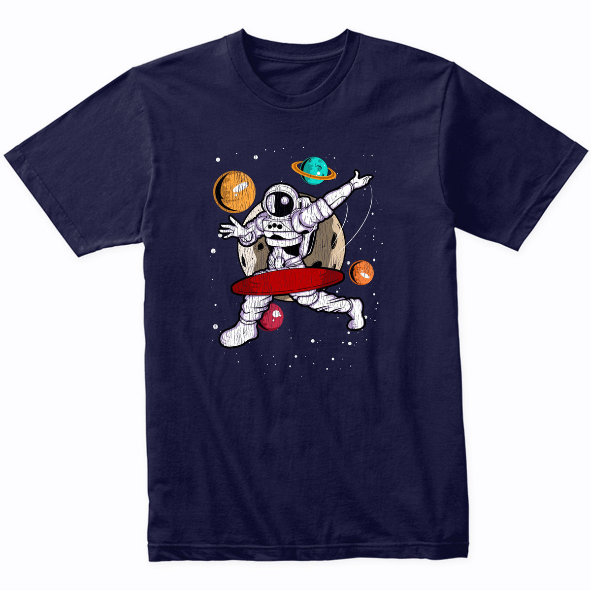 Disc Golf Astronaut Outer Space Spaceman Disc Golf Distressed T-Shirt
