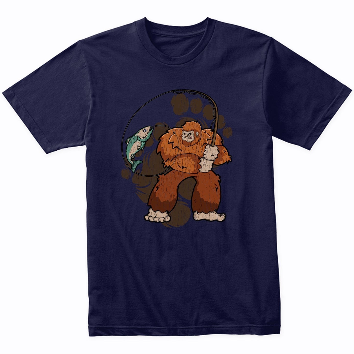 Bigfoot Fishing Shirt - Sasquatch Catching a Fish T-Shirt