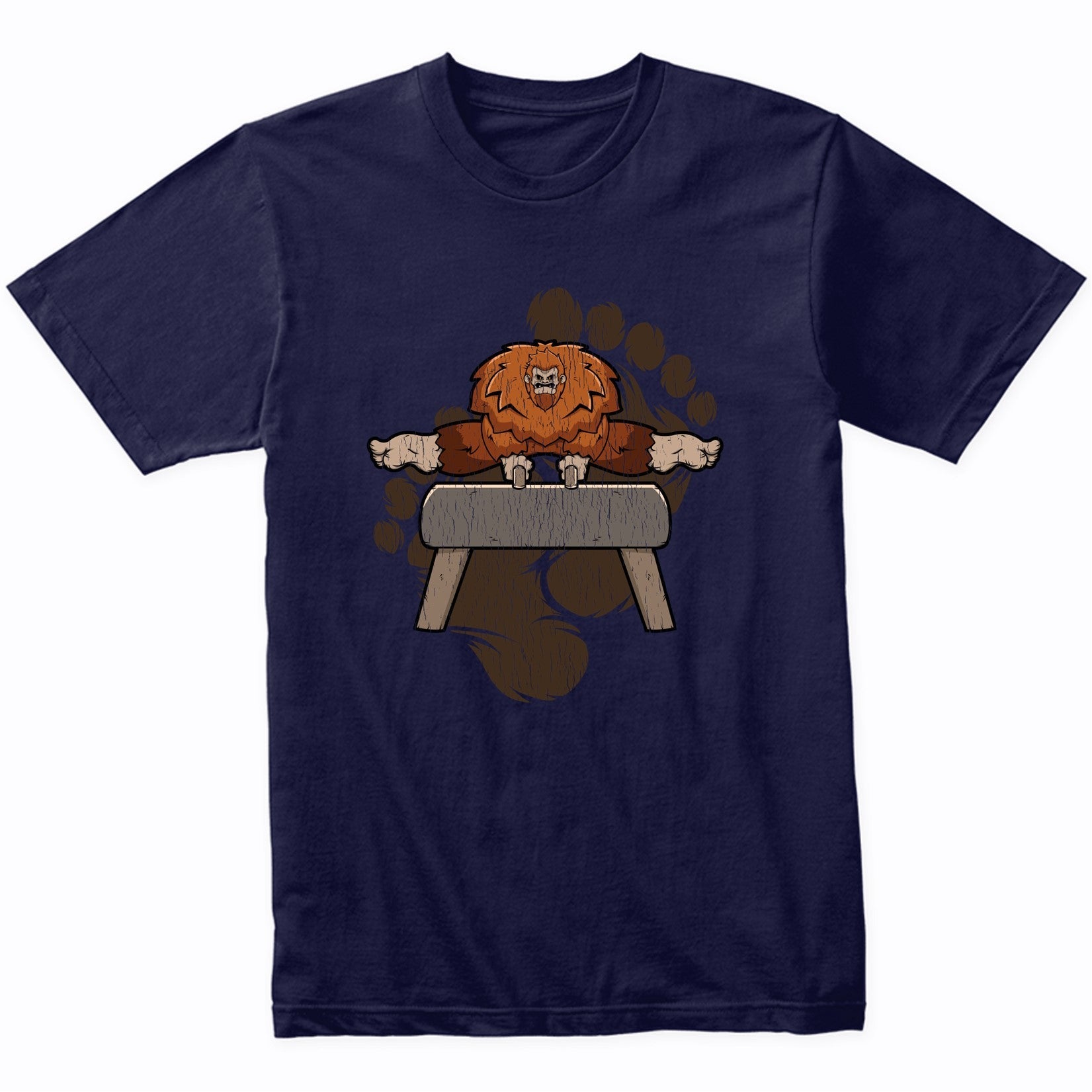 Bigfoot Gymnastics Shirt - Sasquatch on Pommel Horse T-Shirt