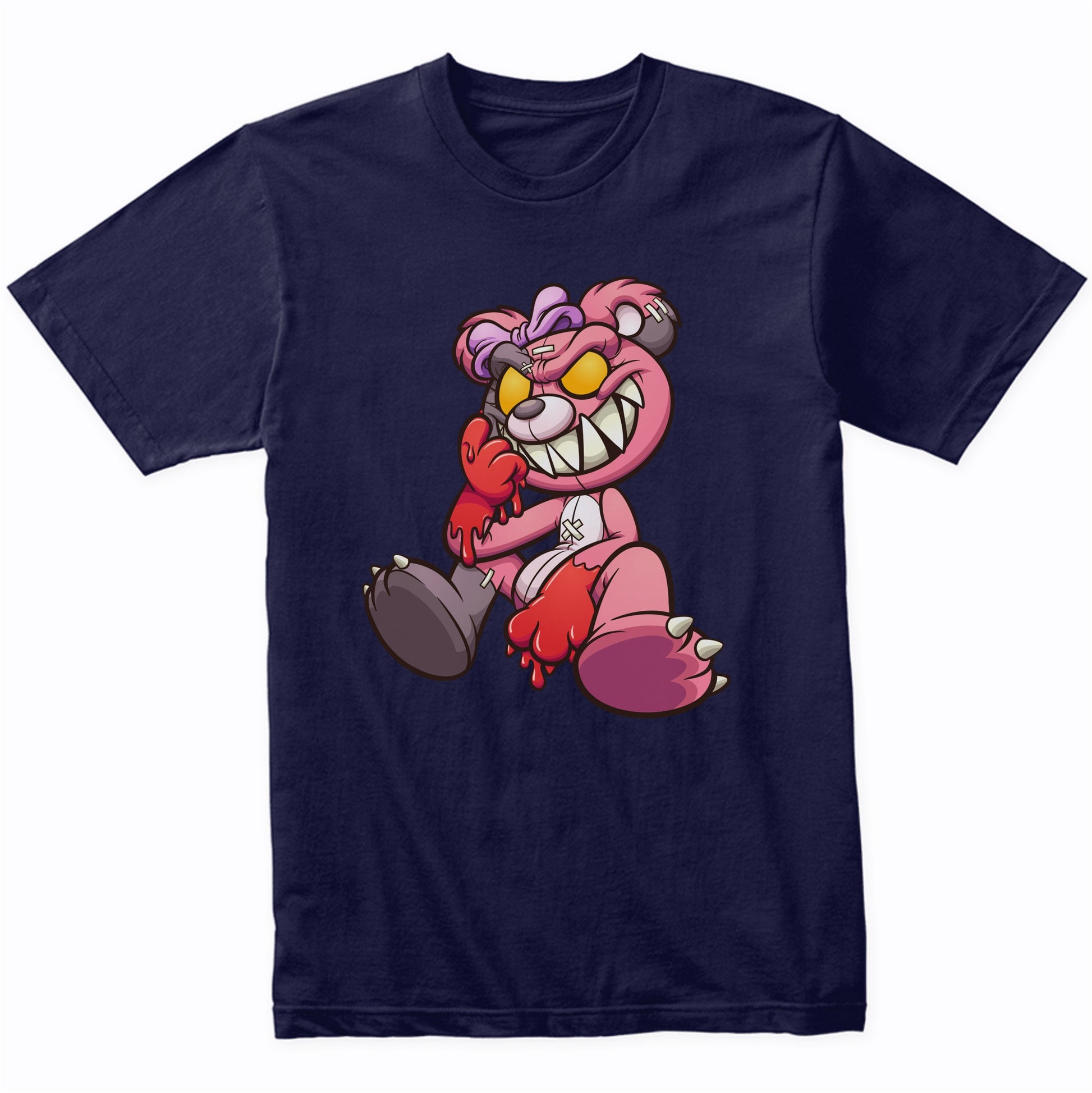 Demented Pink Teddy Bear Bloody Hands Evil Bear T-Shirt