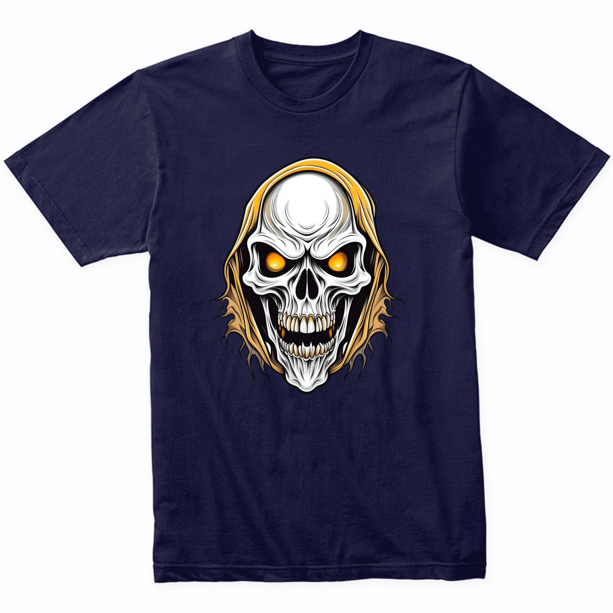 Scary Grim Reaper Skeleton Skull Face Halloween T-Shirt 