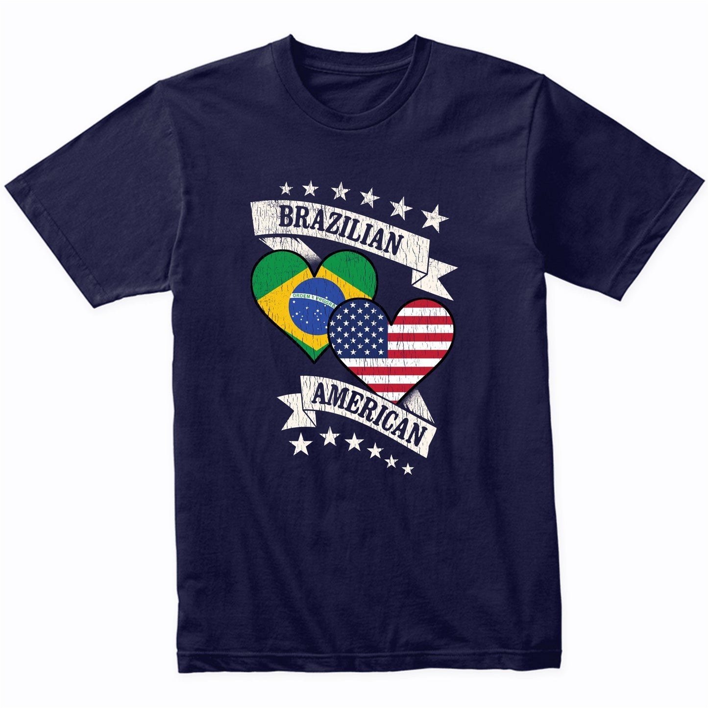 Brazilian American Heart Flags Brazil America T-Shirt