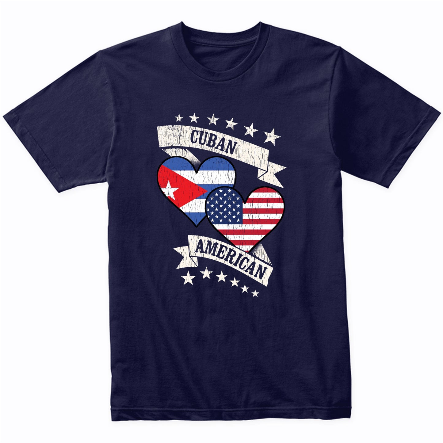Cuban American Heart Flags Cuba America T-Shirt