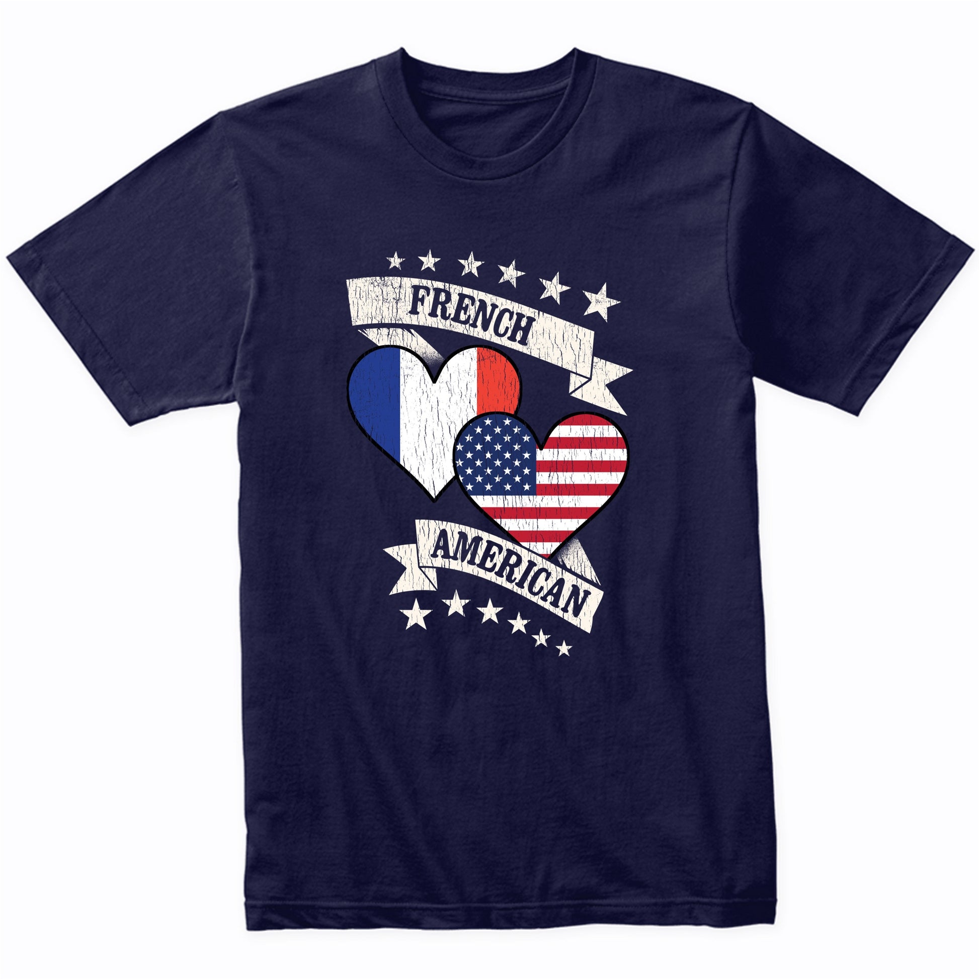 French American Heart Flags France America T-Shirt