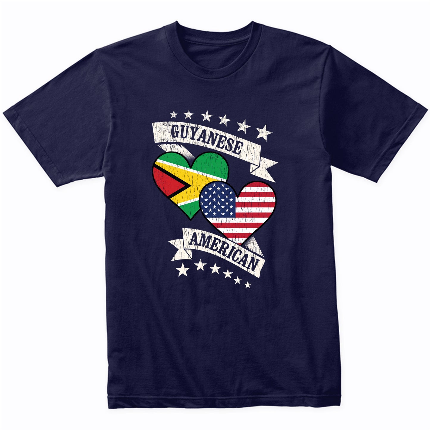 Guyanese American Heart Flags Guyana America T-Shirt