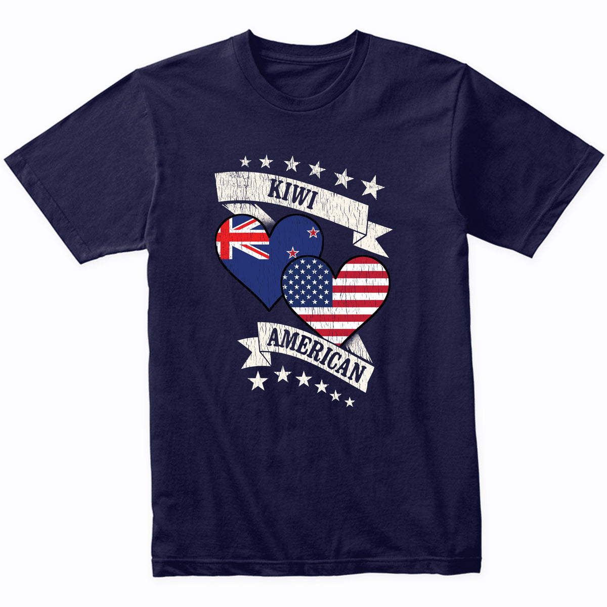 Kiwi American Heart Flags New Zealand America T-Shirt