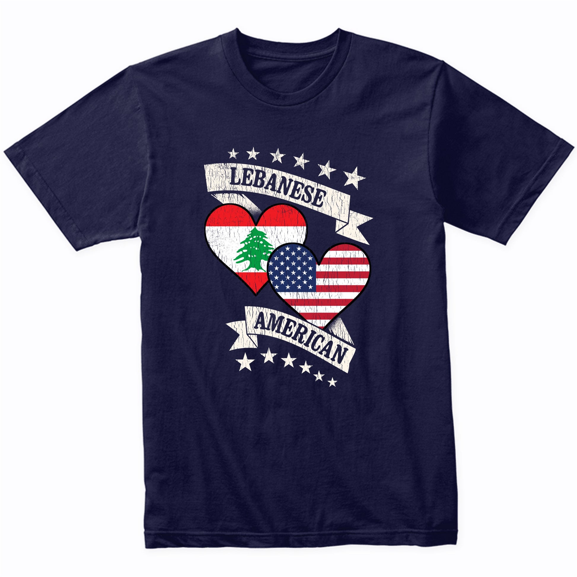 Lebanese American Heart Flags Lebanon America T-Shirt