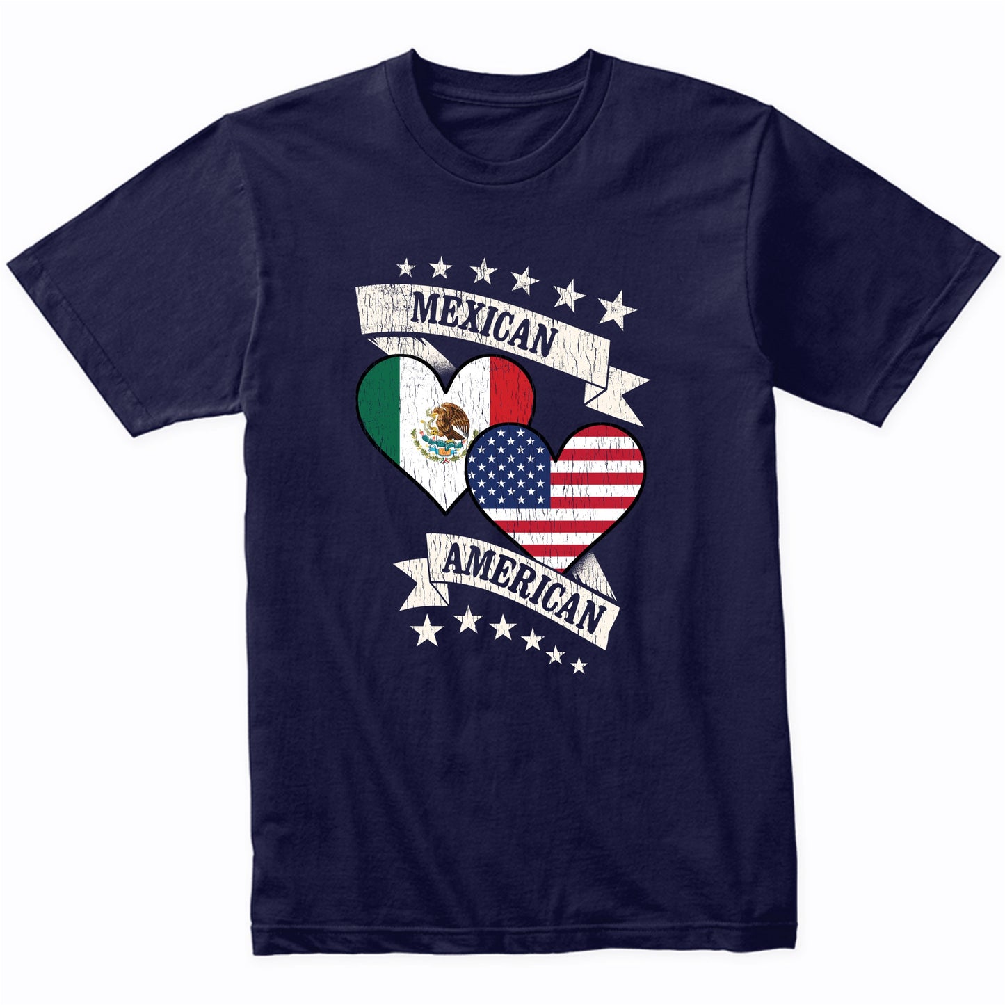 Mexican American Heart Flags Mexico America T-Shirt