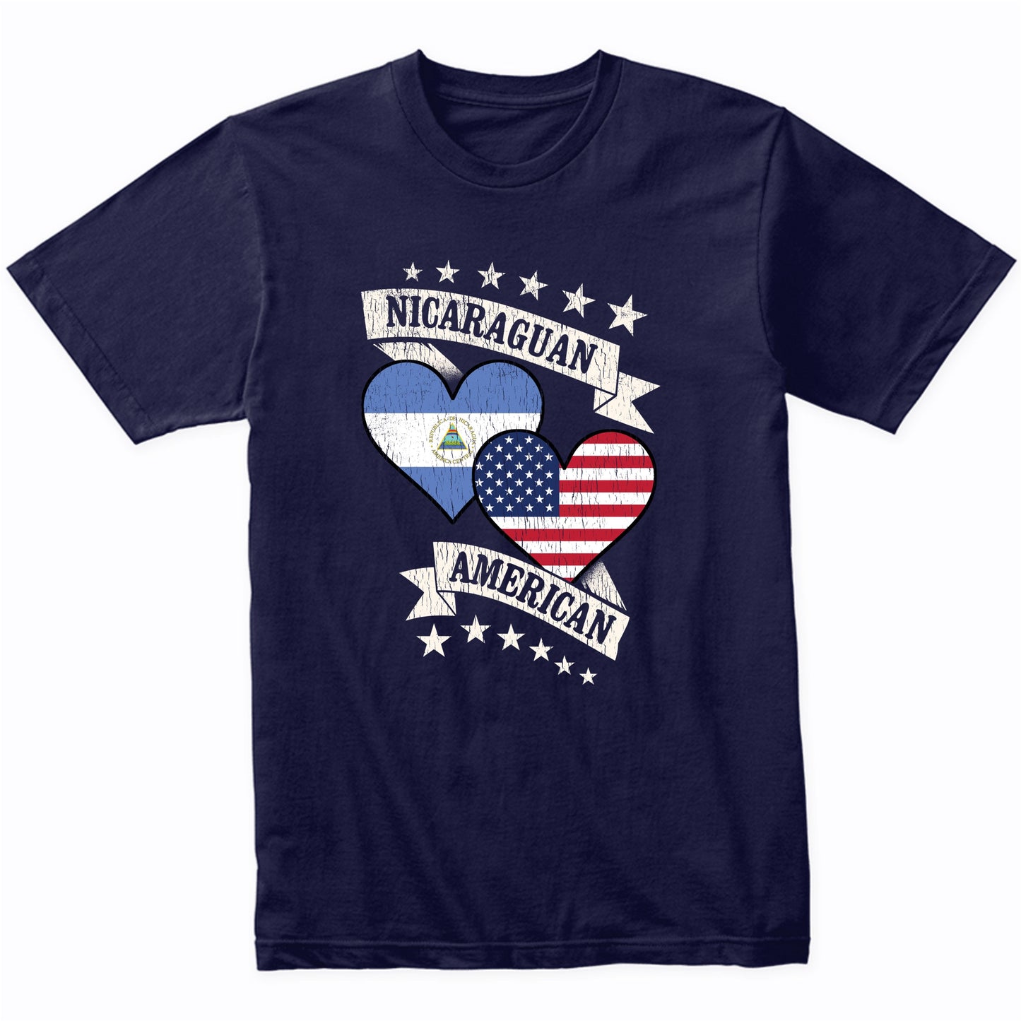 Nicaraguan American Heart Flags Nicaragua America T-Shirt