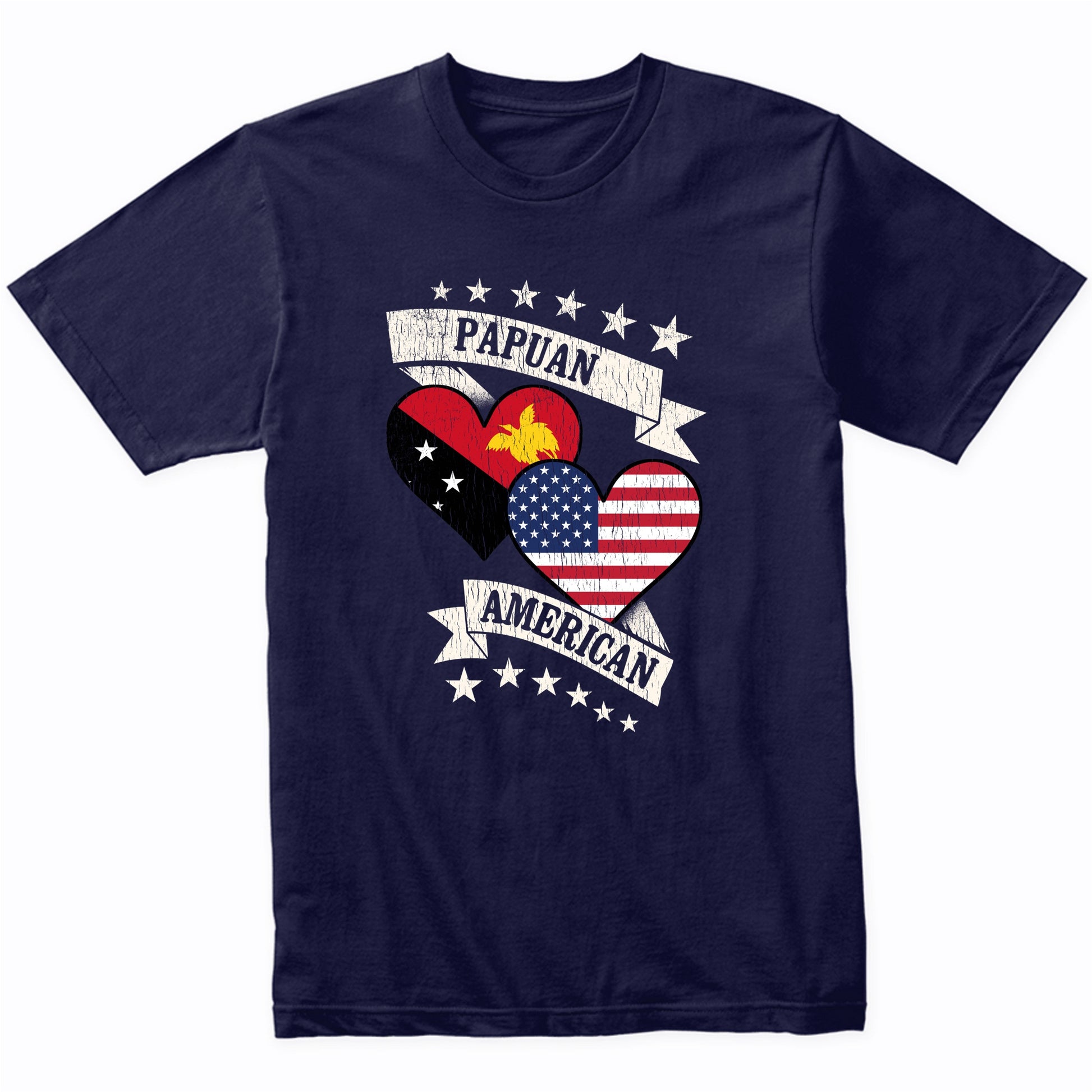 Papuan American Heart Flags Papua New Guinea America T-Shirt