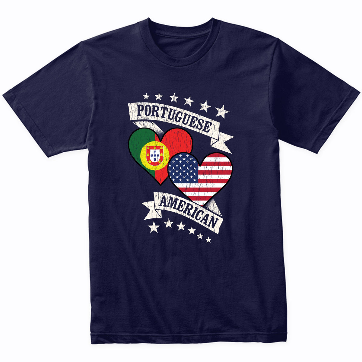 Portuguese American Heart Flags Portugal America T-Shirt