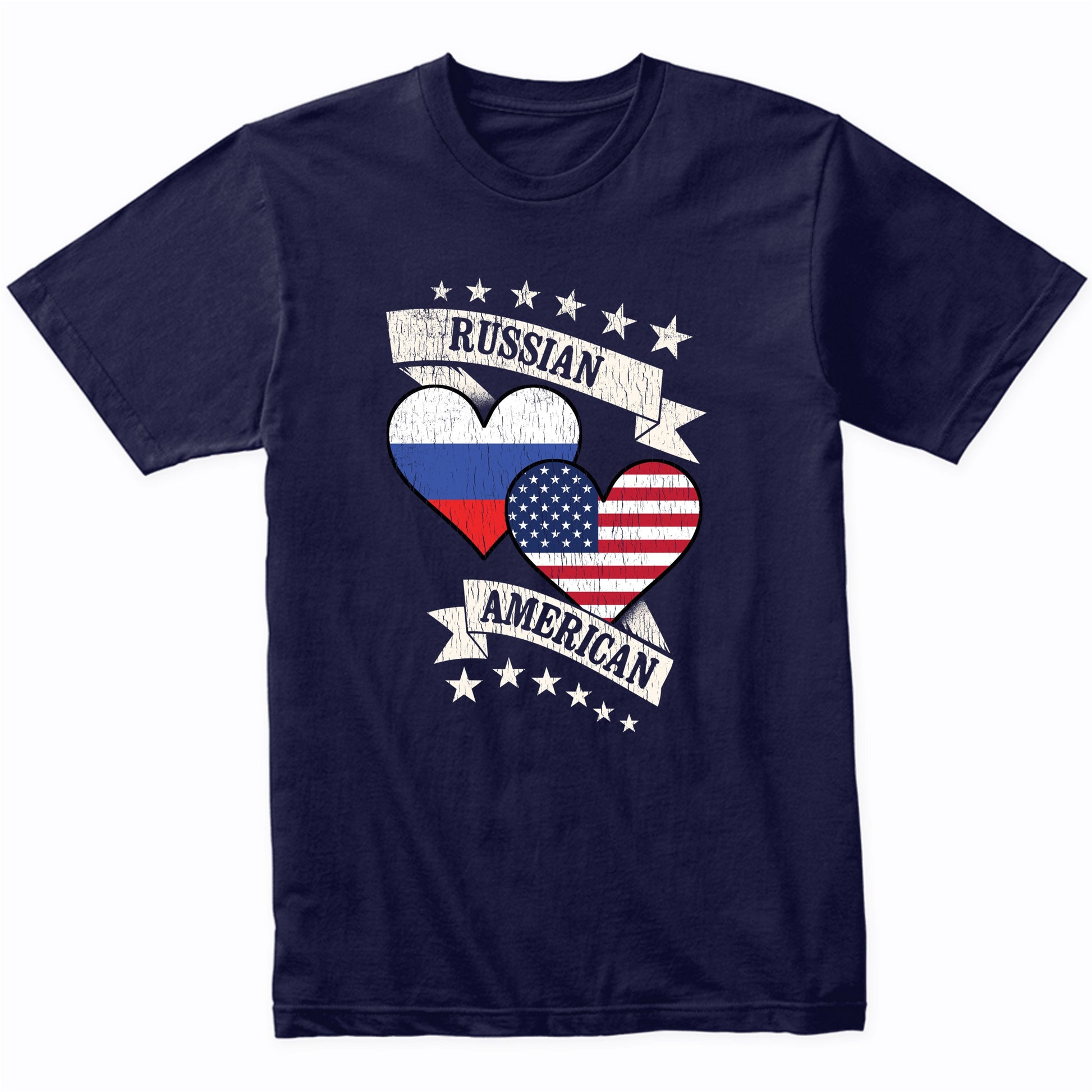 Russian American Heart Flags Russia America T-Shirt