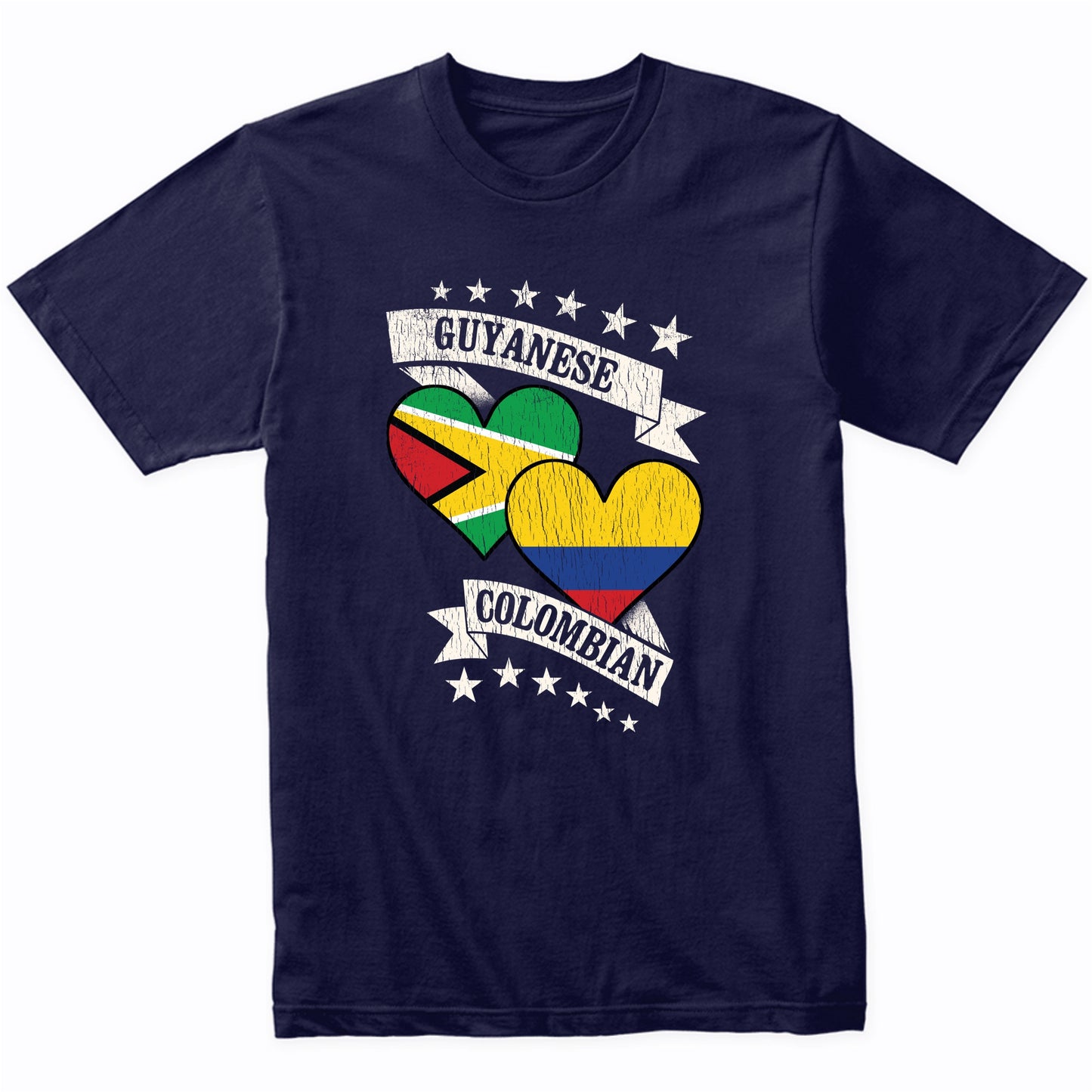 Guyanese Colombian Heart Flags Guyana Colombia T-Shirt