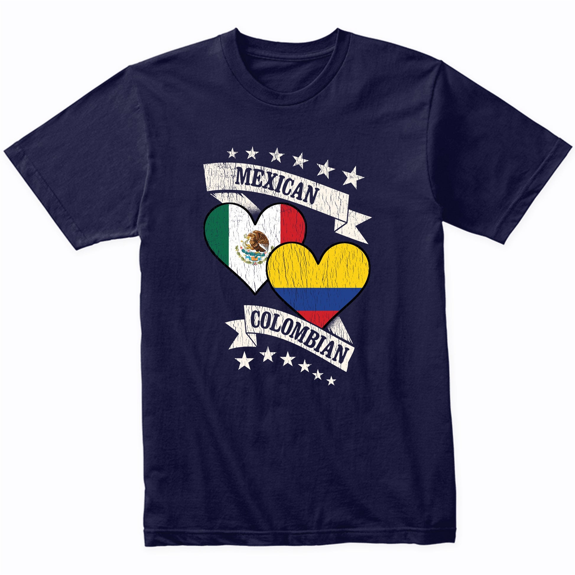 Mexican Colombian Heart Flags Mexico Colombia T-Shirt