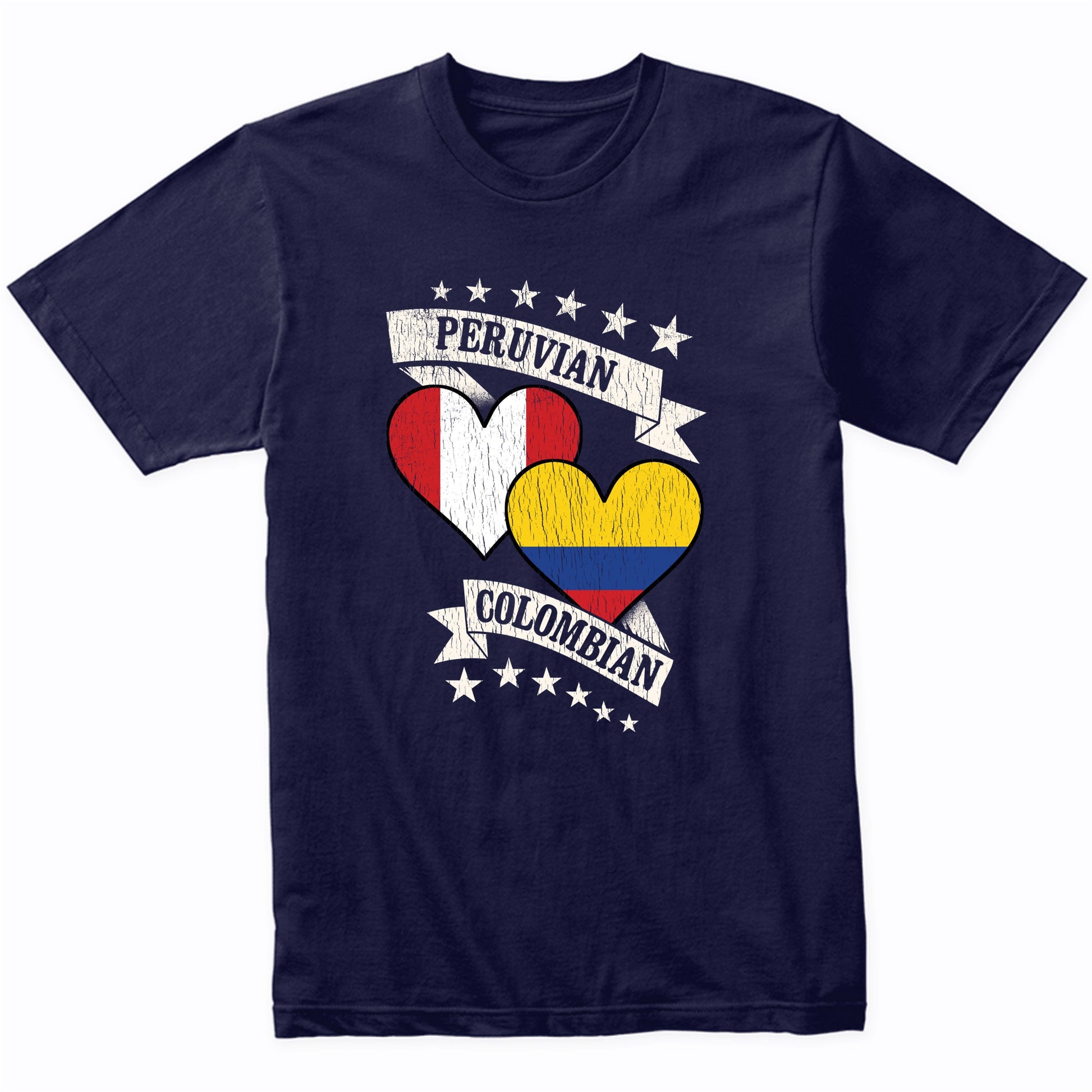 Peruvian Colombian Heart Flags Peru Colombia T-Shirt