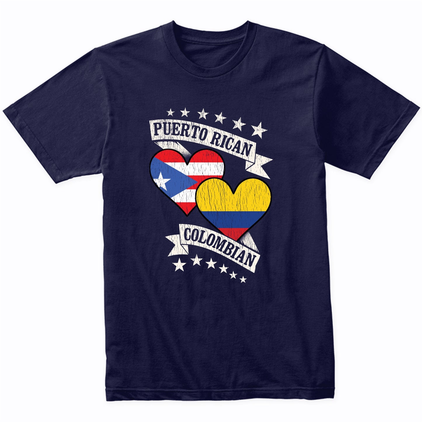 Puerto Rican Colombian Heart Flags Puerto Rico Colombia T-Shirt
