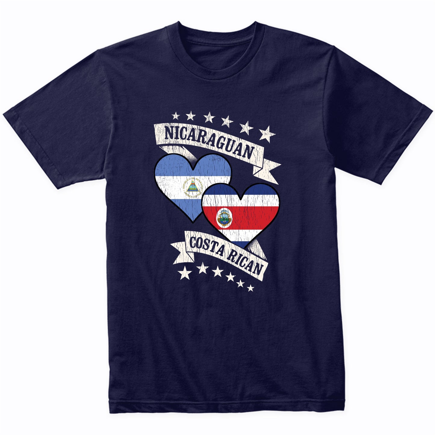 Nicaraguan Costa Rican Heart Flags Nicaragua Costa Rica T-Shirt