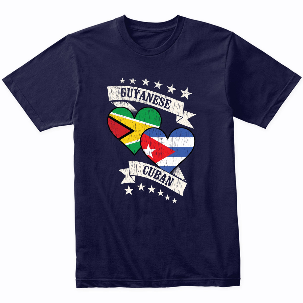 Guyanese Cuban Heart Flags Guyana Cuba T-Shirt