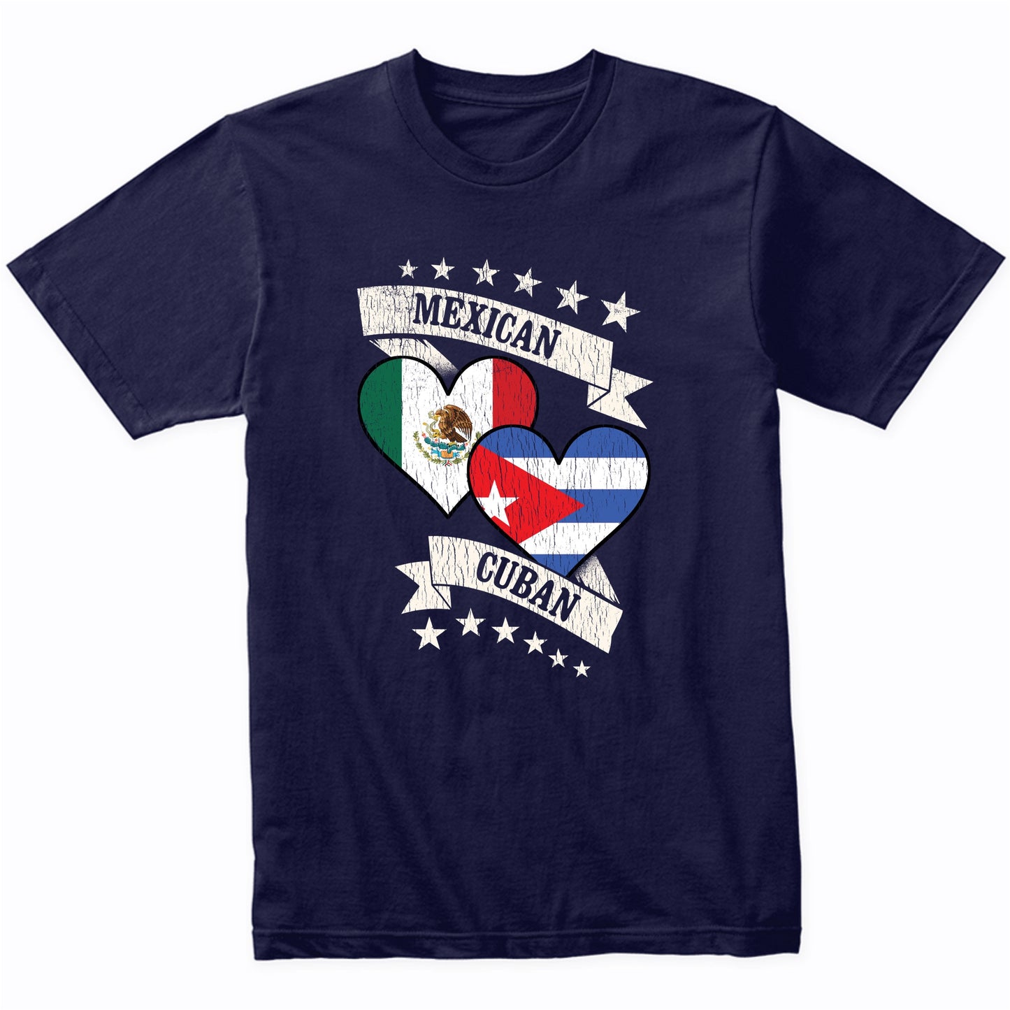 Mexican Cuban Heart Flags Mexico Cuba T-Shirt