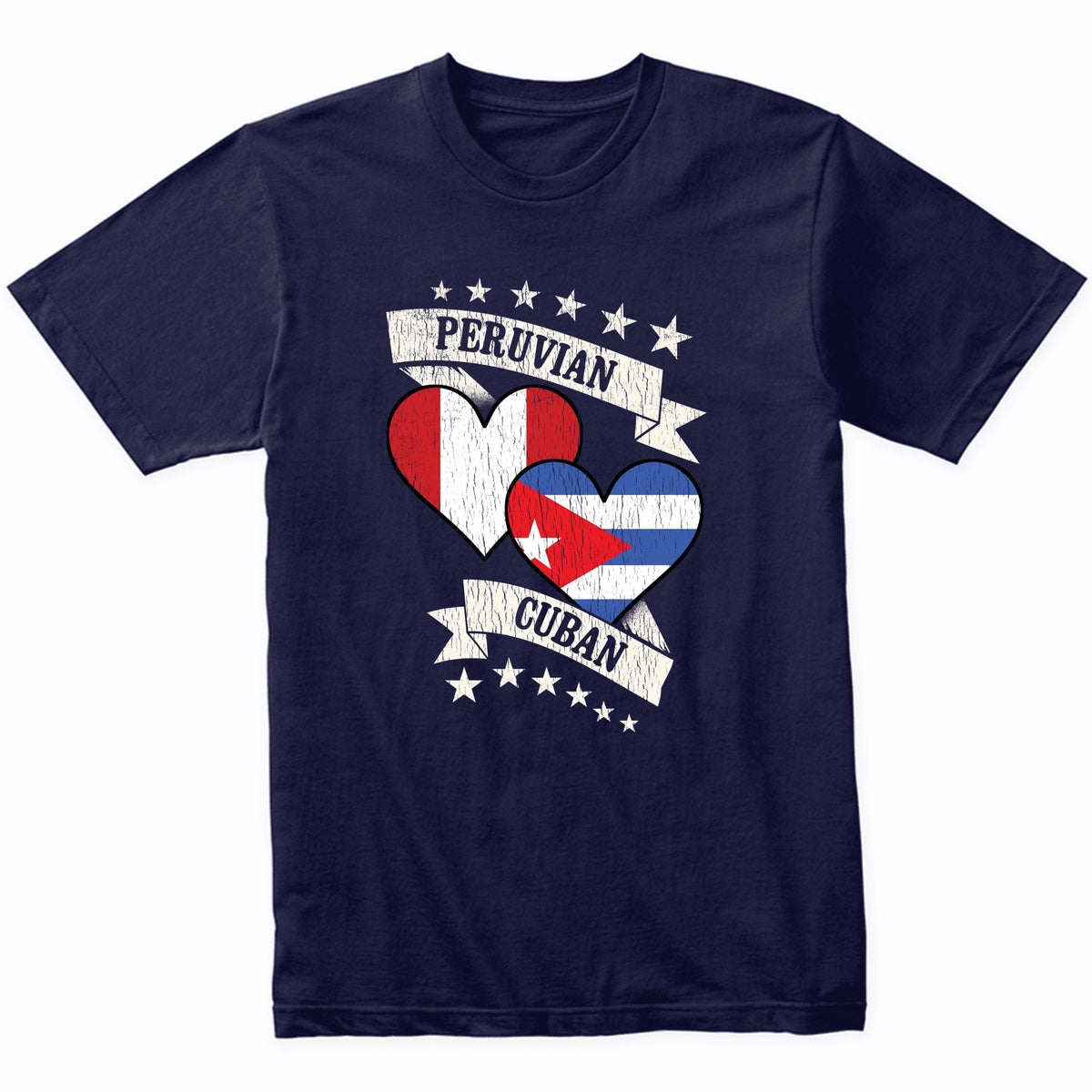 Peruvian Cuban Heart Flags Peru Cuba T-Shirt