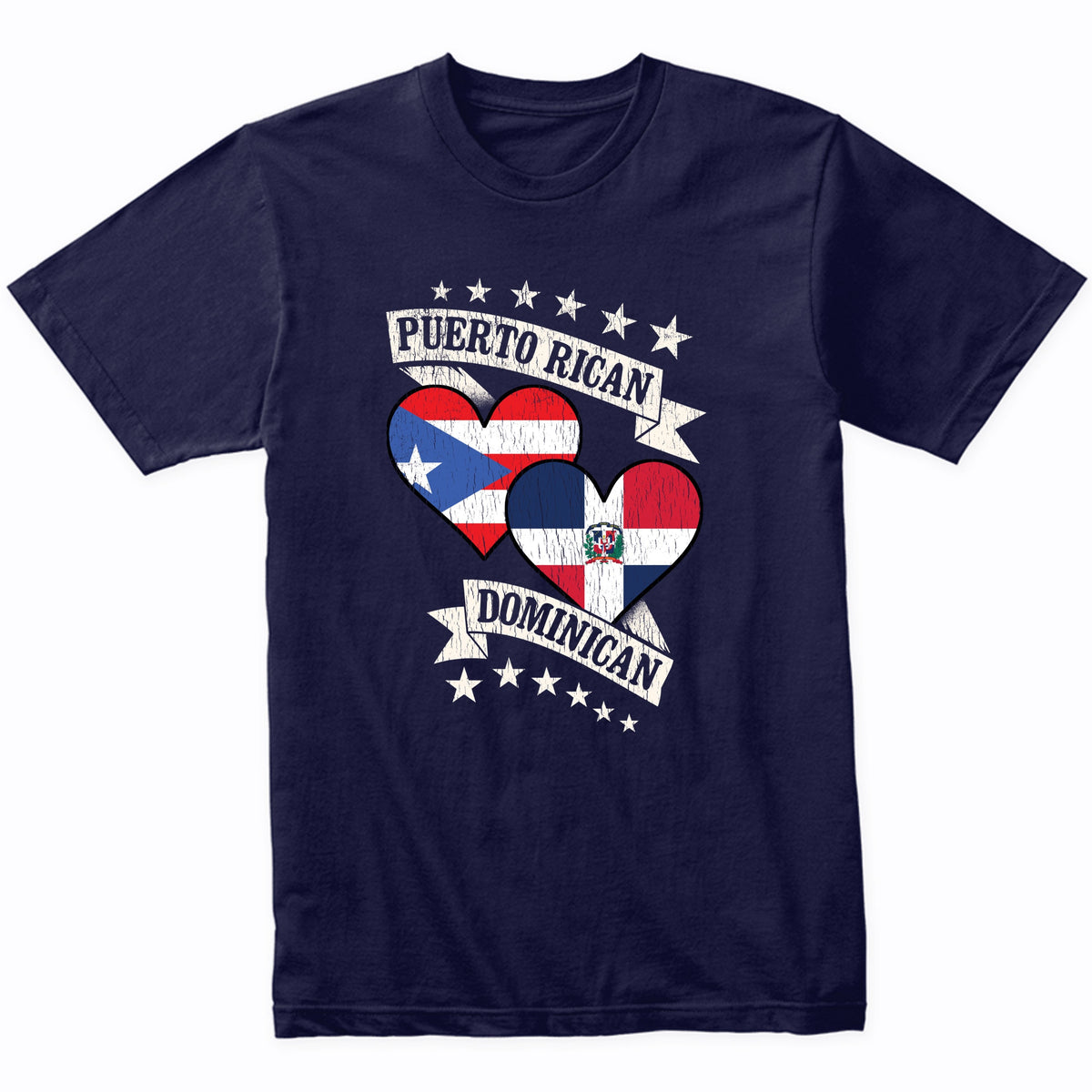 Puerto Rican Dominican Heart Flags Puerto Rico Dominican Republic T-Shirt