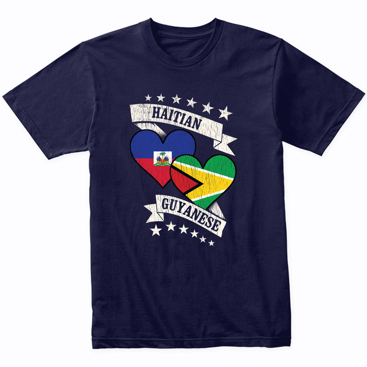 Haitian Guyanese Heart Flags Haiti Guyana T-Shirt