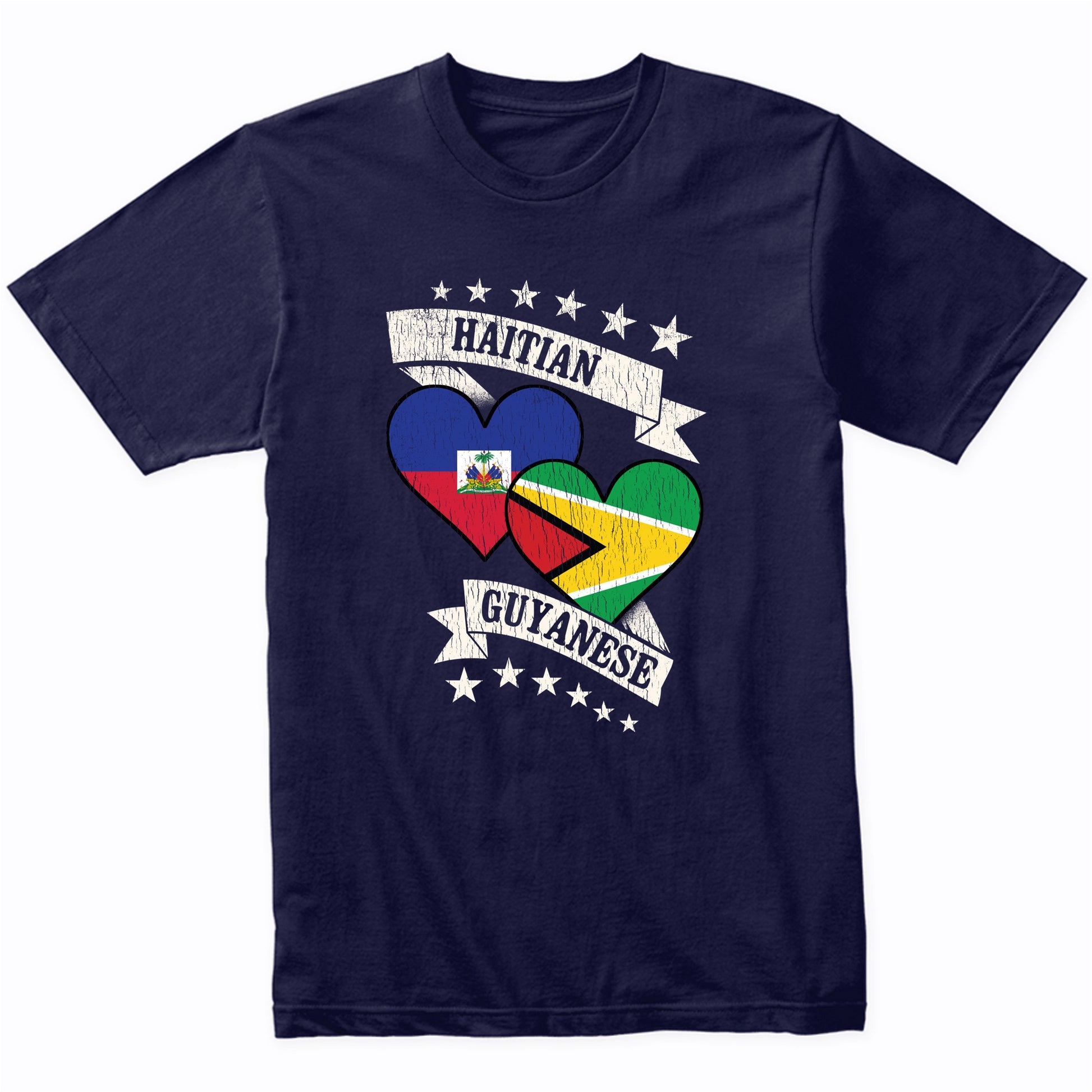 Haitian Guyanese Heart Flags Haiti Guyana T-Shirt