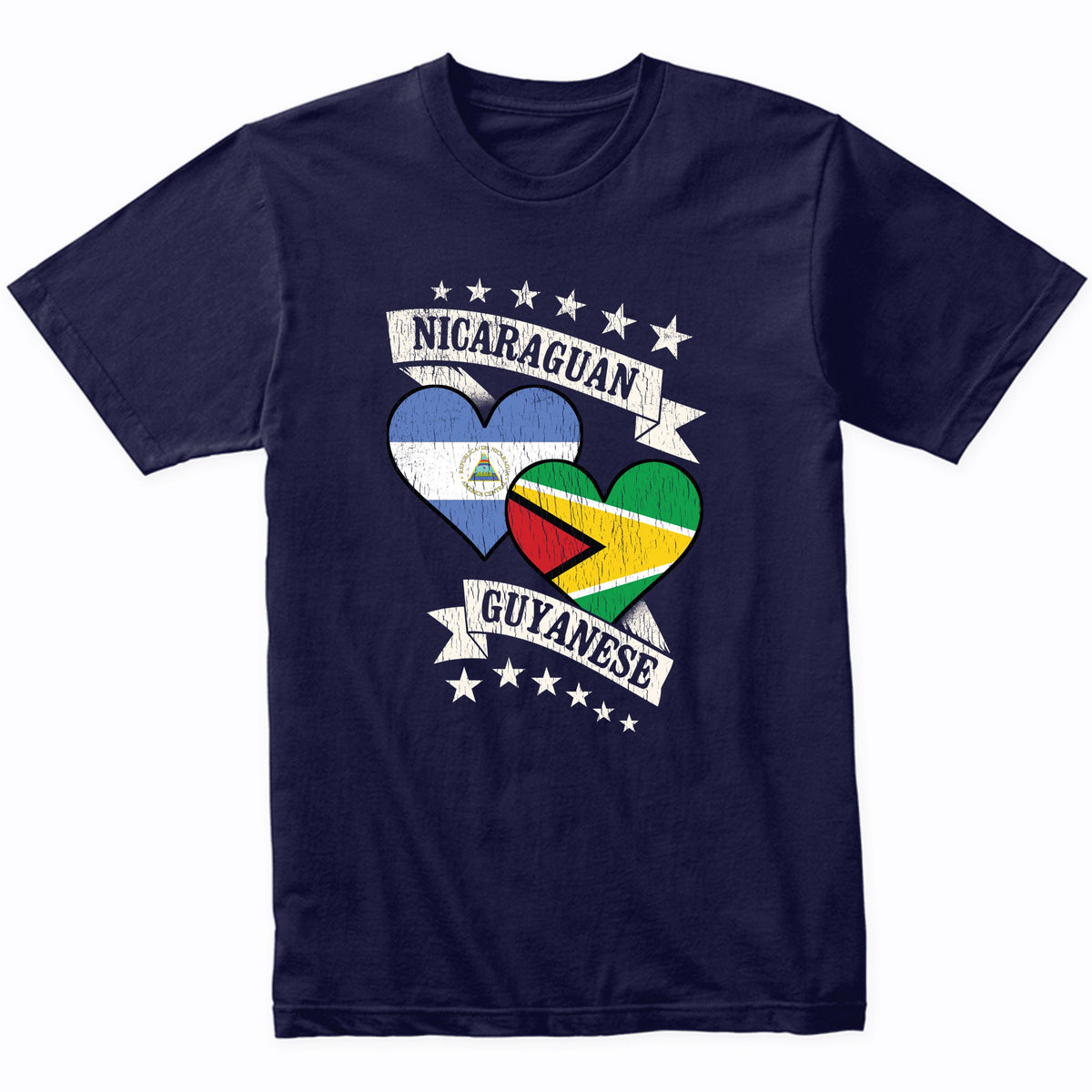Nicaraguan Guyanese Heart Flags Nicaragua Guyana T-Shirt