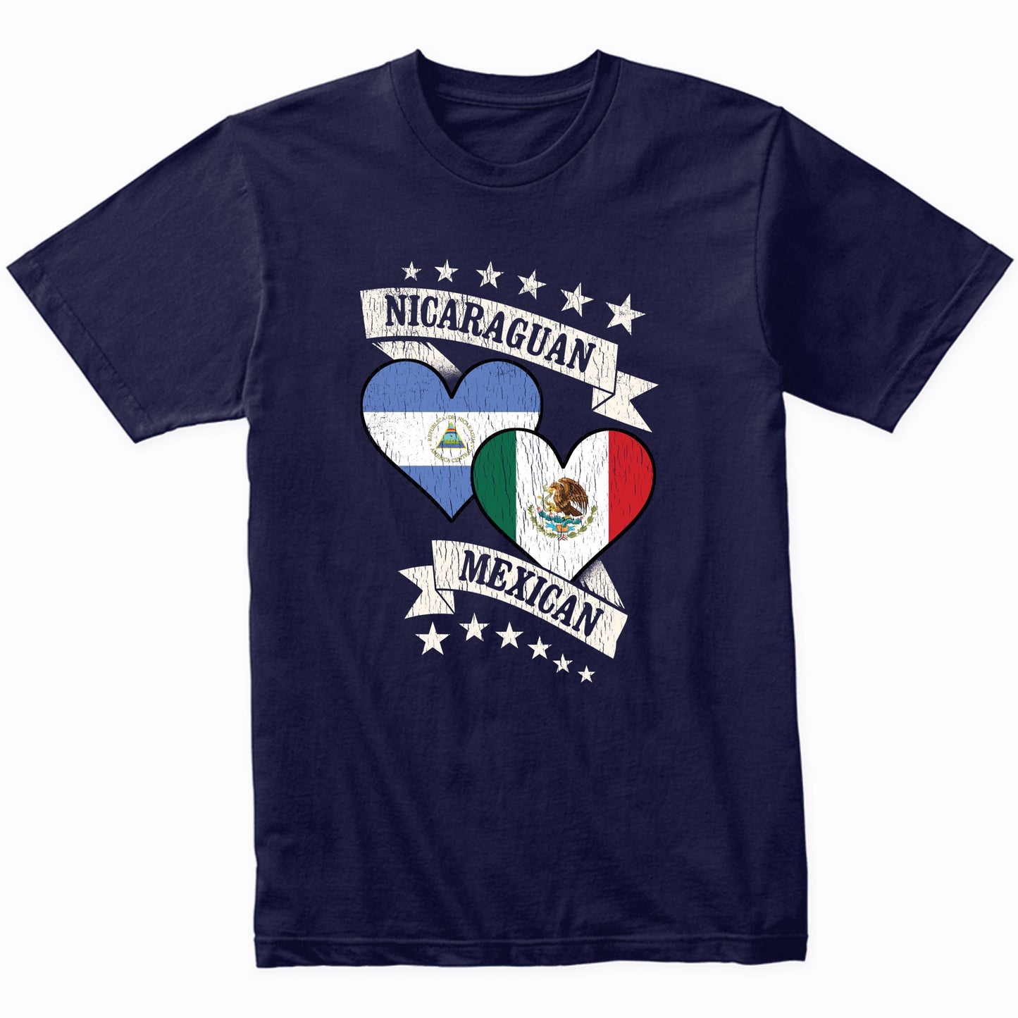 Nicaraguan Mexican Heart Flags Nicaragua Mexico T-Shirt