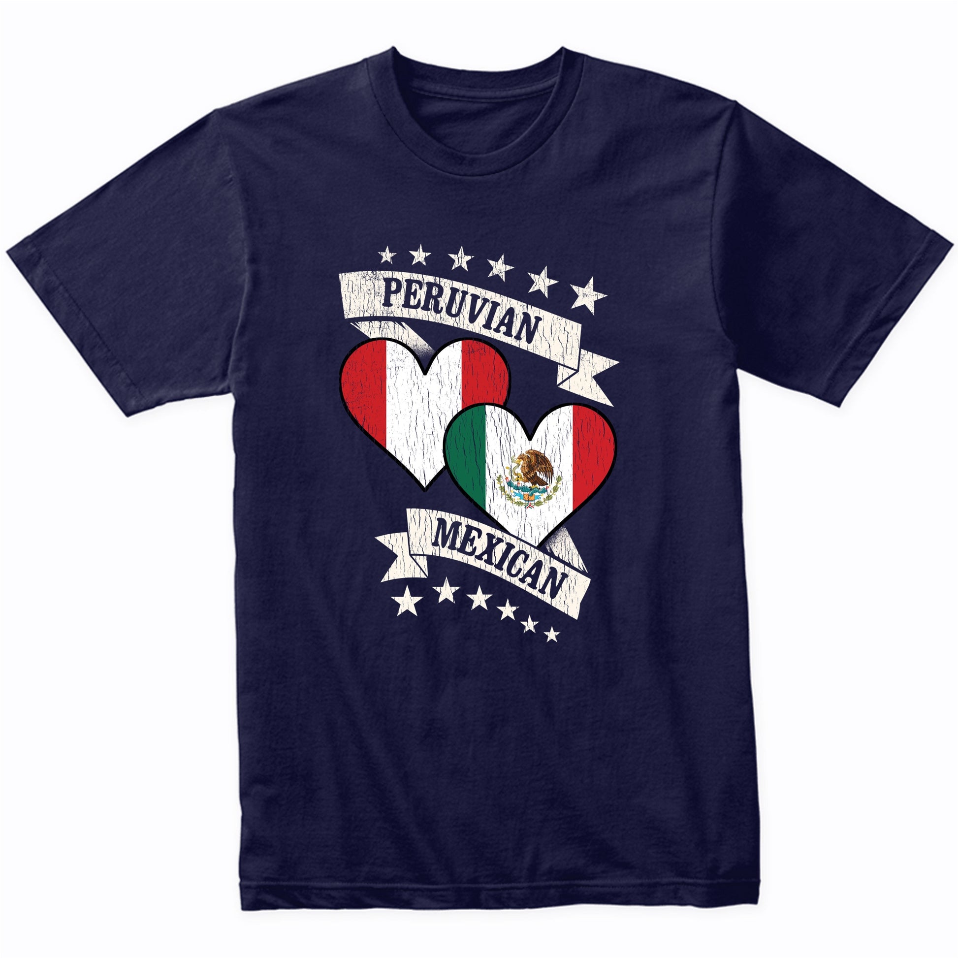 Peruvian Mexican Heart Flags Peru Mexico T-Shirt