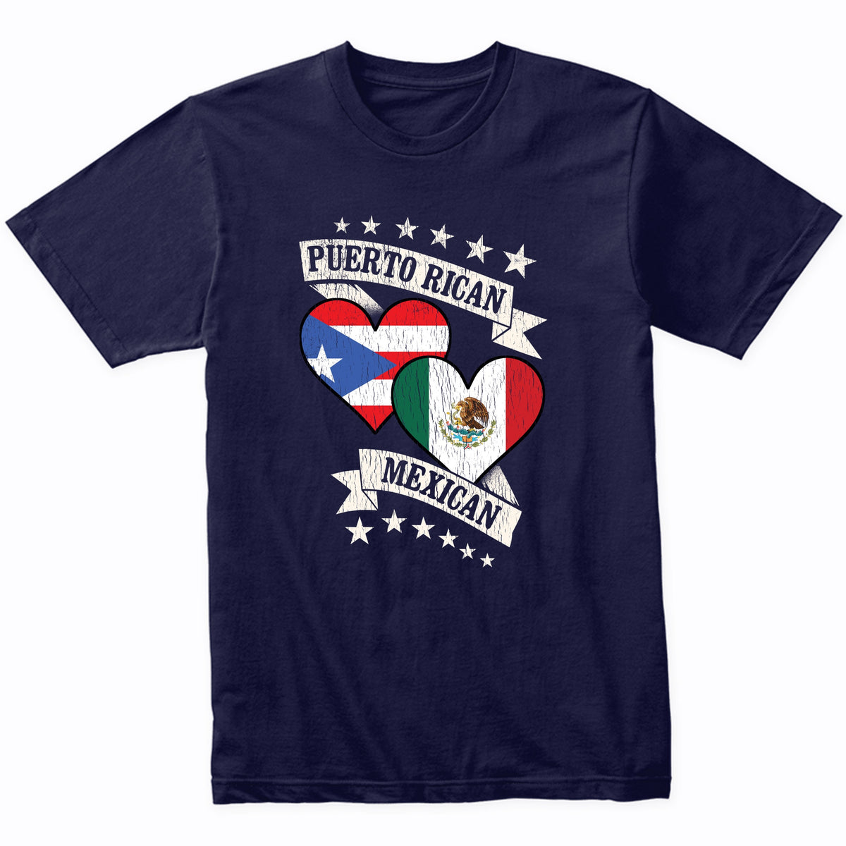 Puerto Rican Mexican Heart Flags Puerto Rico Mexico T-Shirt