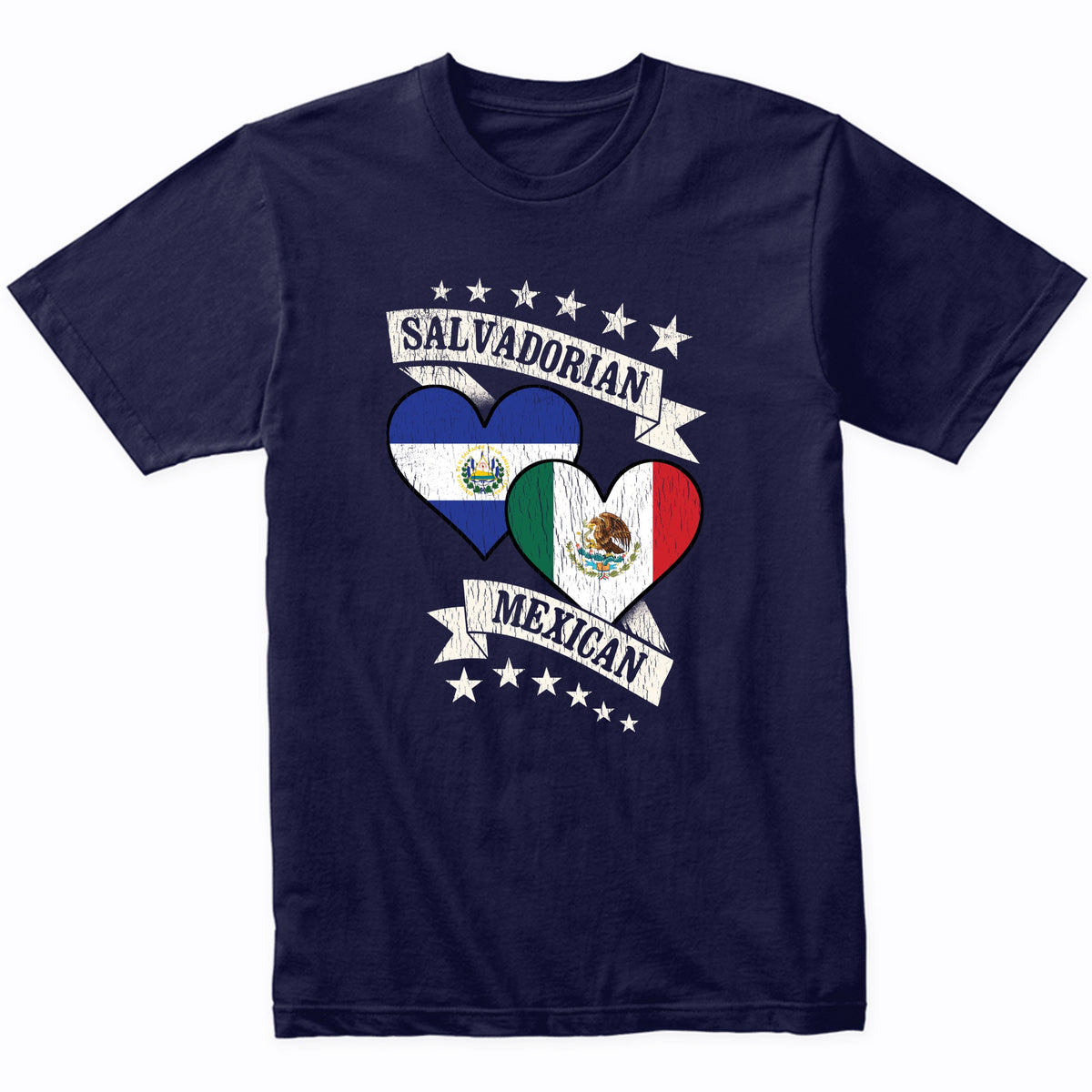 Salvadorian Mexican Heart Flags El Salvador Mexico T-Shirt