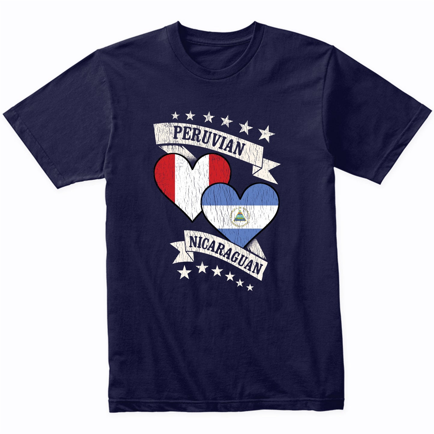 Peruvian Nicaraguan Heart Flags Peru Nicaragua T-Shirt