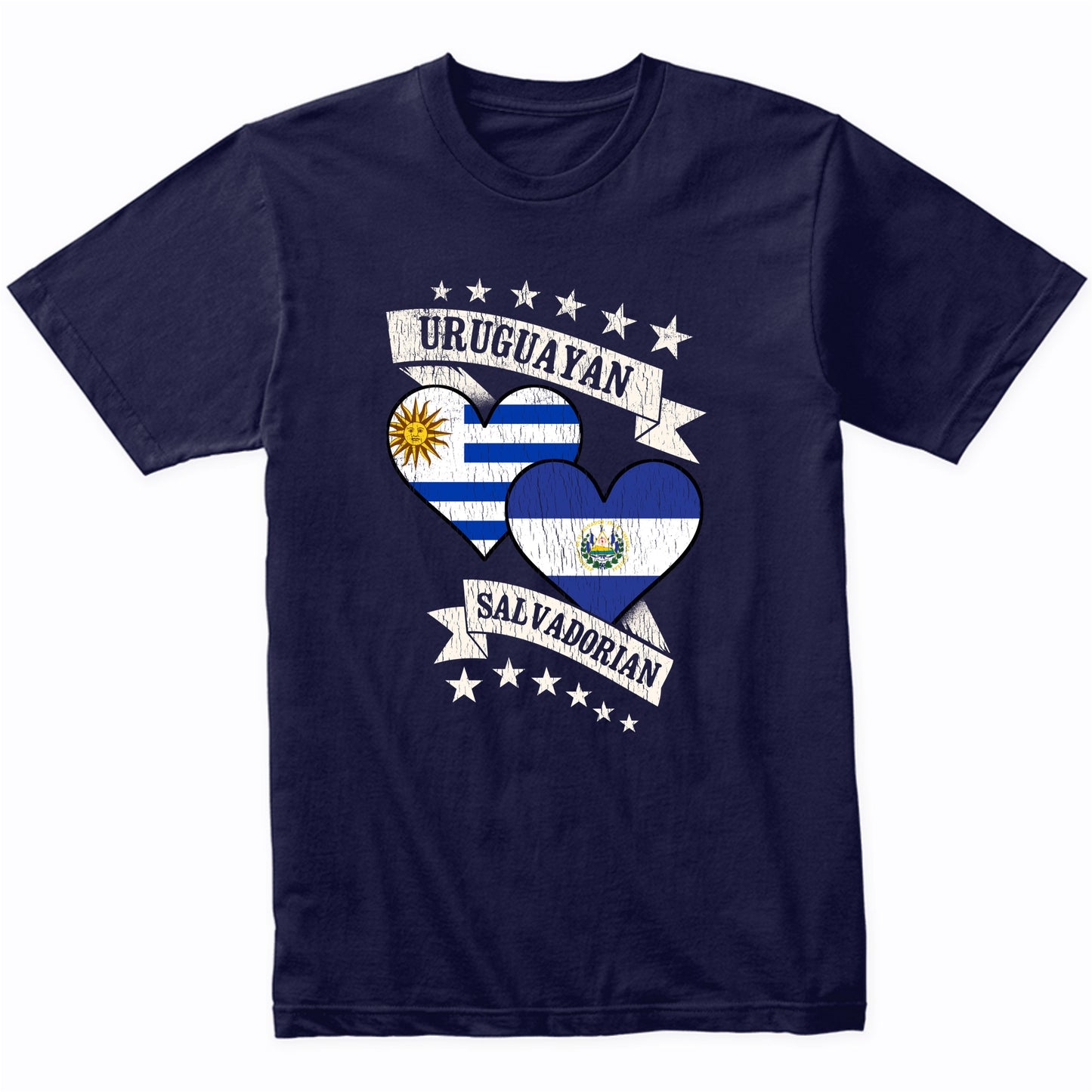 Uruguayan Salvadorian Heart Flags Uruguay El Salvador T-Shirt