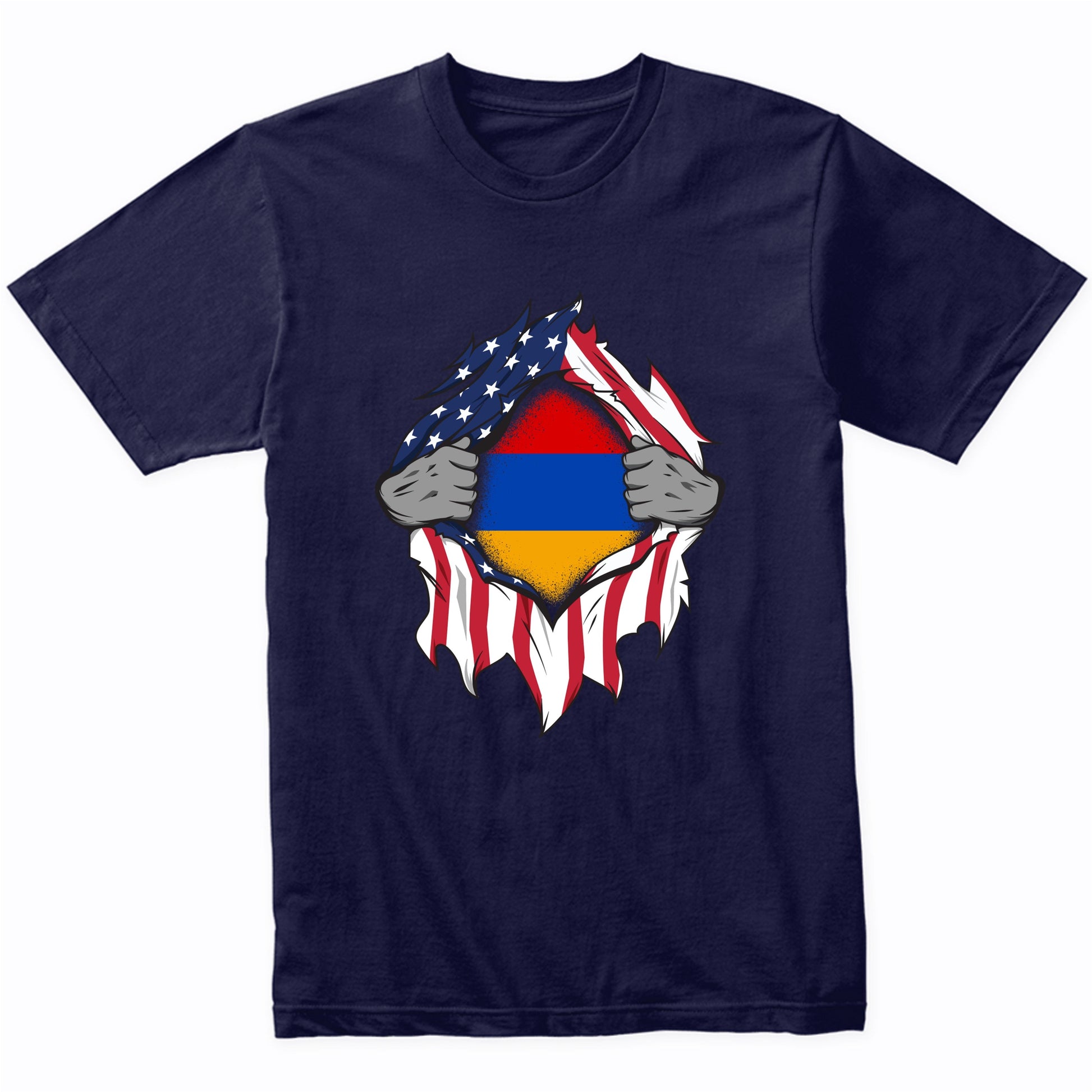 Armenian American Flags Hands Ripping Flag on Chest T-Shirt