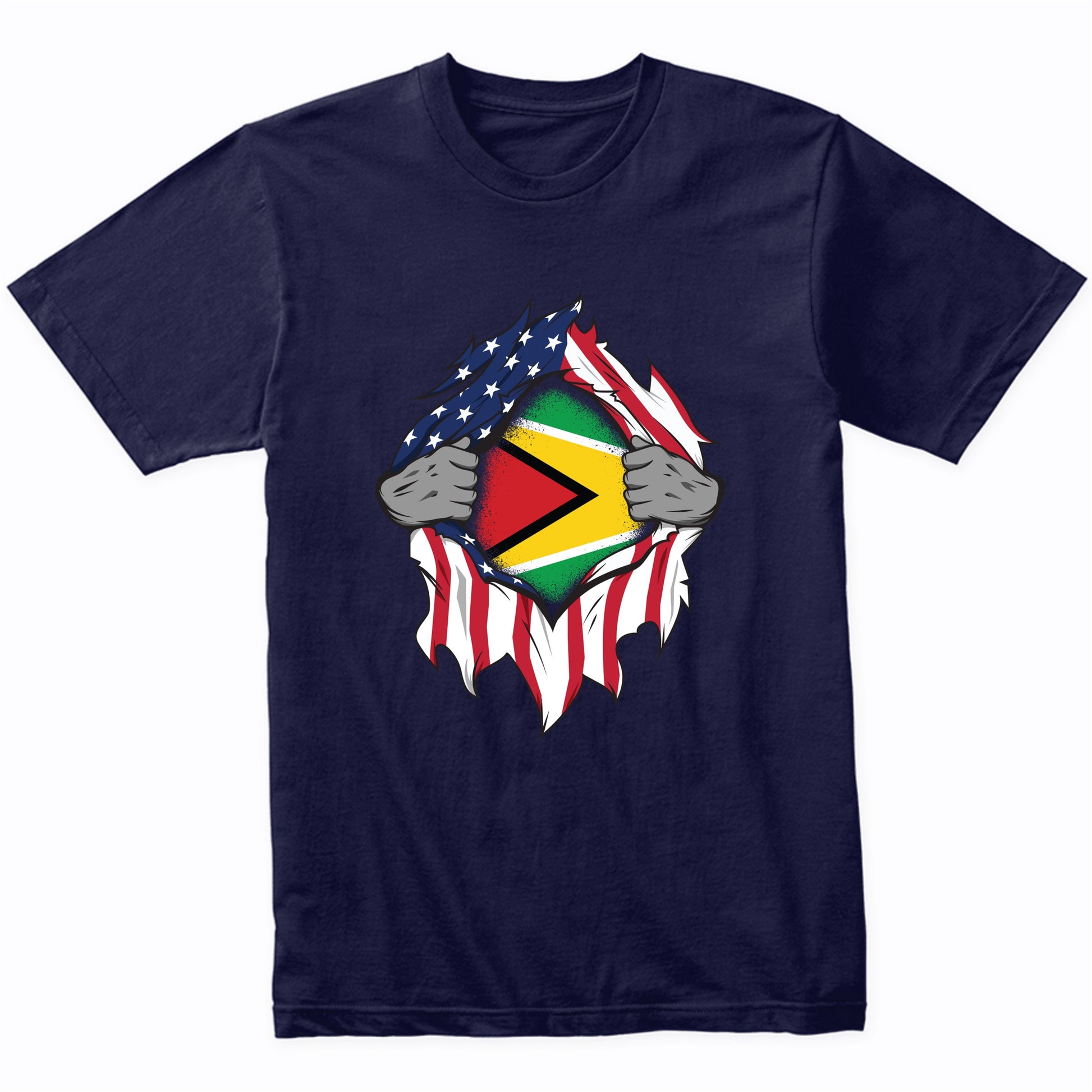 Guyanese American Flags Hands Ripping Flag on Chest T-Shirt
