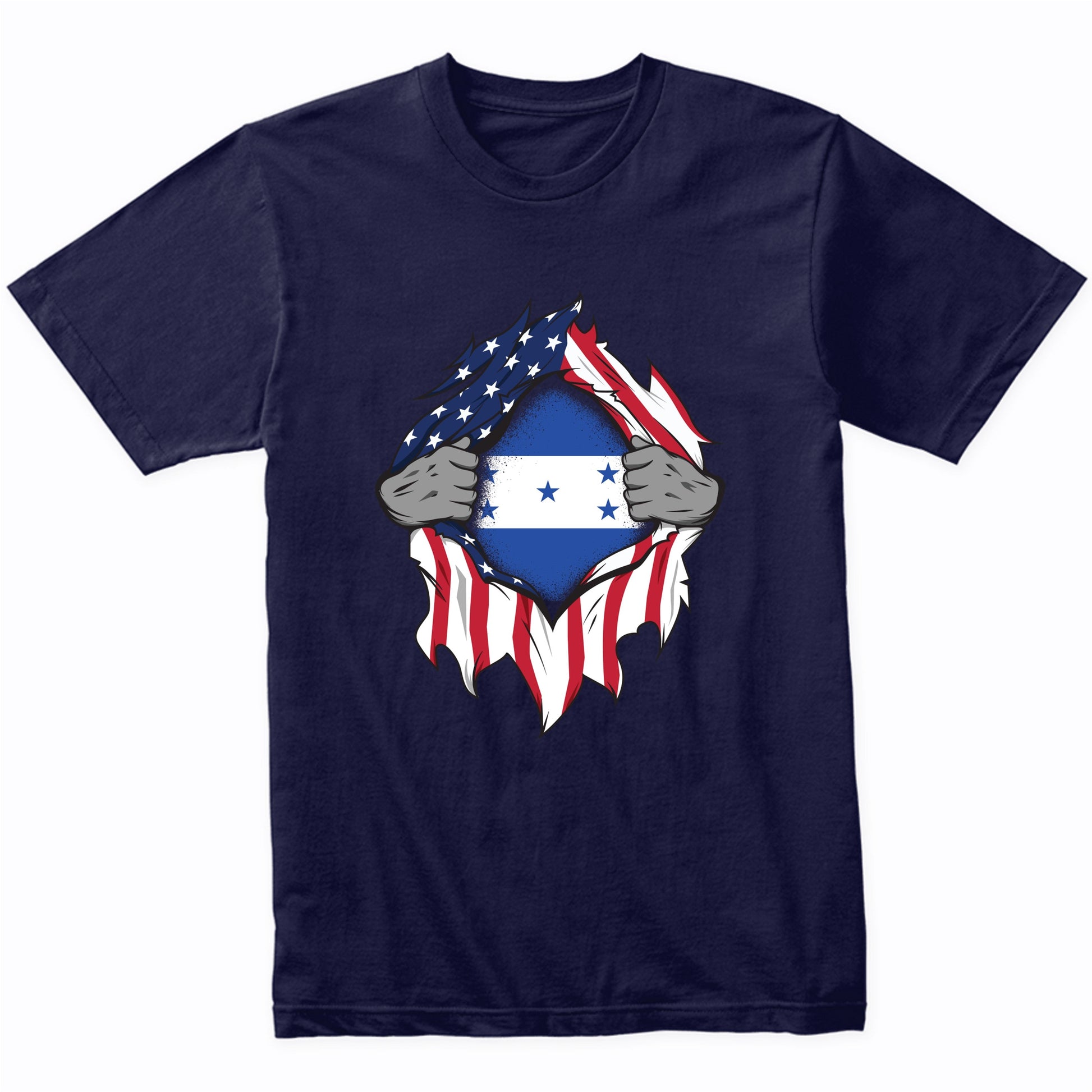 Honduran American Flags Hands Ripping Flag on Chest T-Shirt